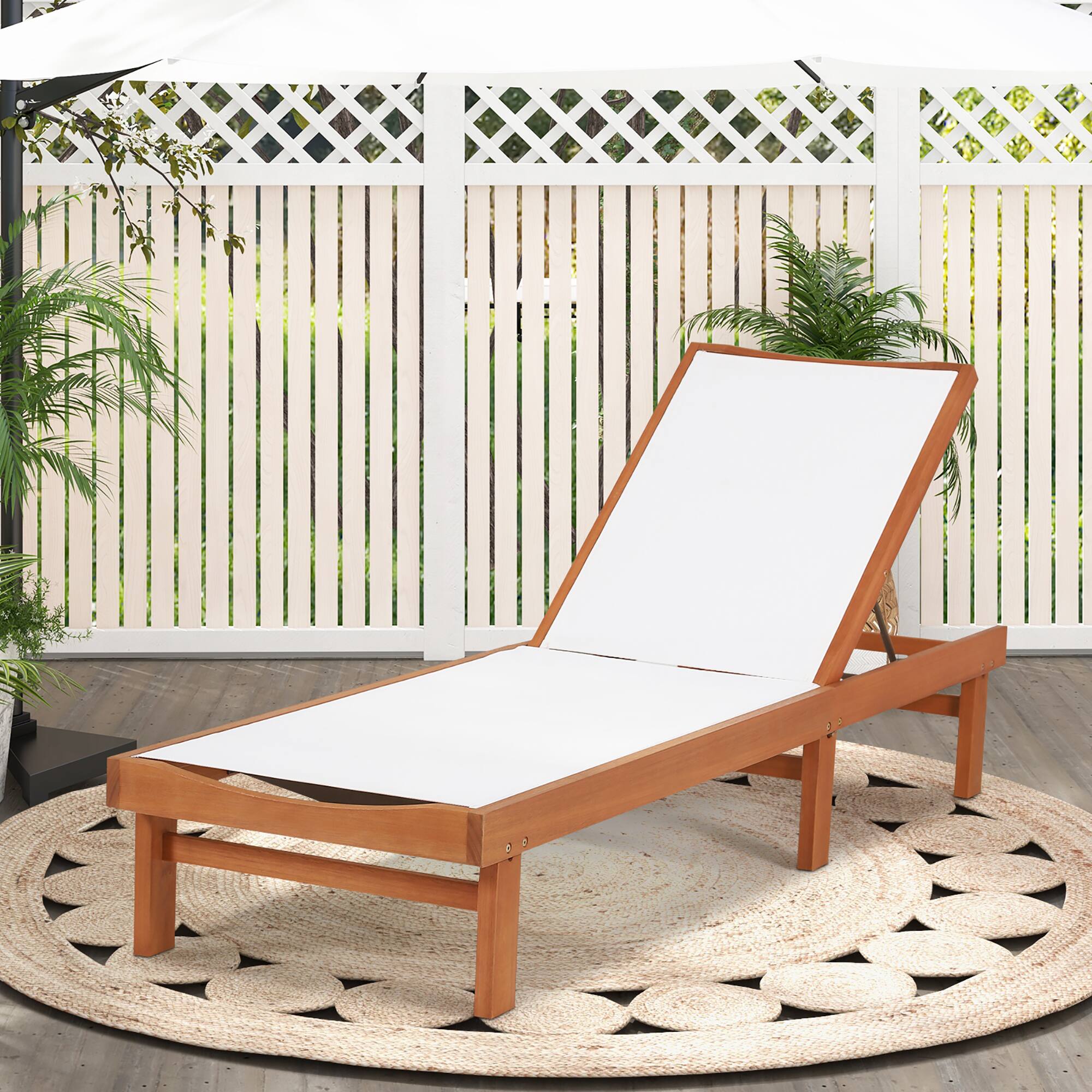 Alt View 3. Gymax - Gymax 2PCS Patio Wooden Chaise Lounge Chair Recliner w/ Adjustable Backrest - Teak and White.