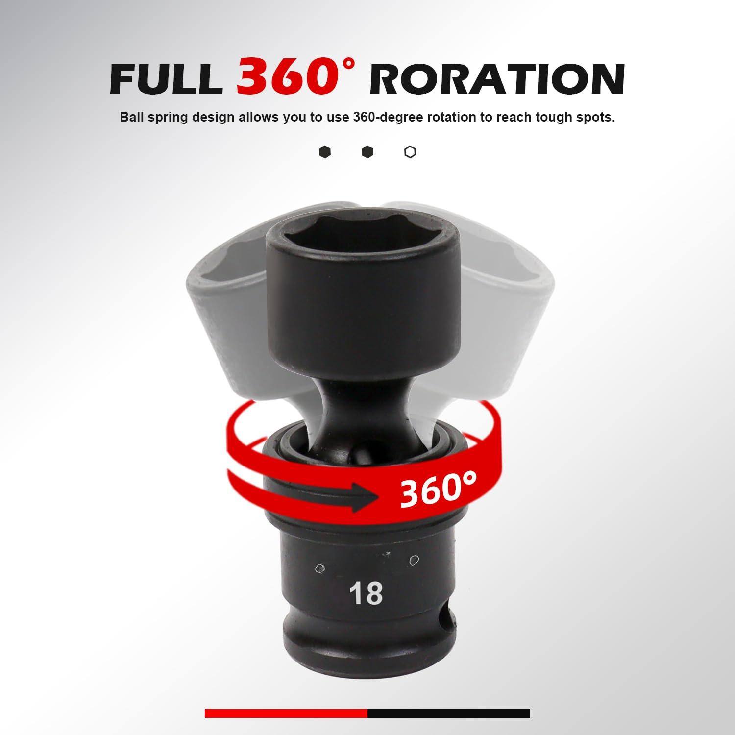 FULL 360° RORATION  
Ball spring design allows you to use 360-degree rotation to reach tough spots.  
360°  
18