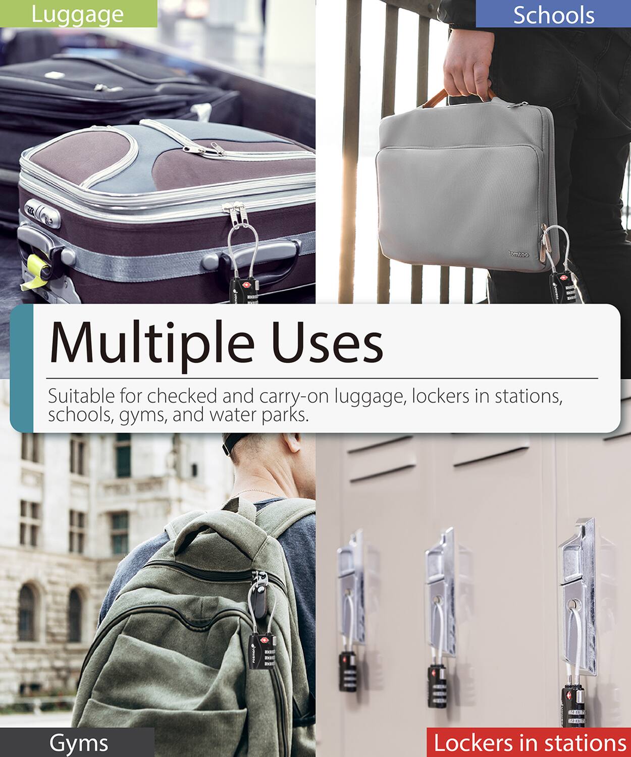 Multiple Uses

Luggage

Schools

Gyms

Lockers in stations