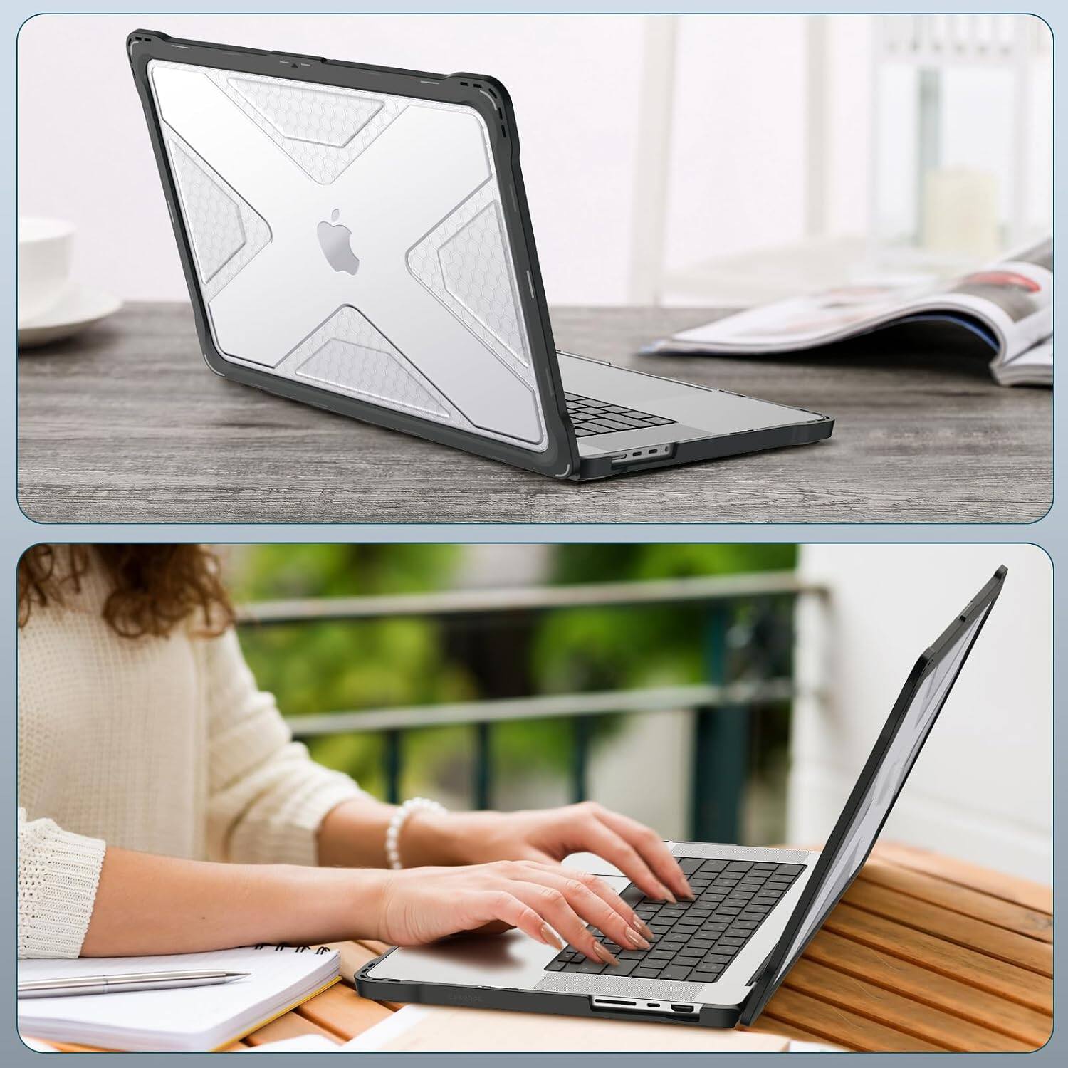 Alt View 3. Fintie - Rugged Case for MacBook Pro 16 Inch (2021-2026 Release) A3429 A3428 A3403 A3186 A2991 A2780 A2485 Heavy Duty Hard Shell - Crystal Clear.