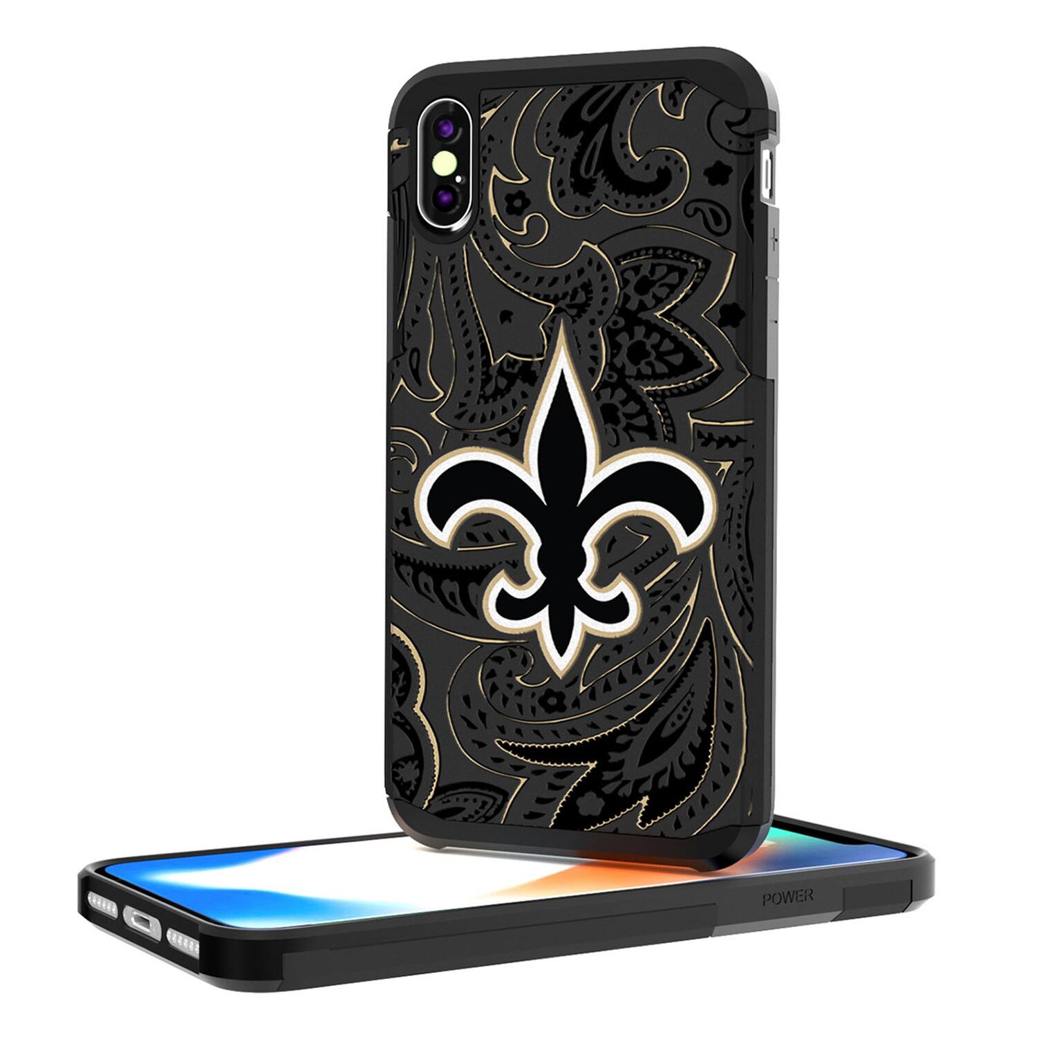 Alt View 2. Keyscaper - New Orleans Saints iPhone Rugged Paisley Design Case - 13 Pro - Multicolor.