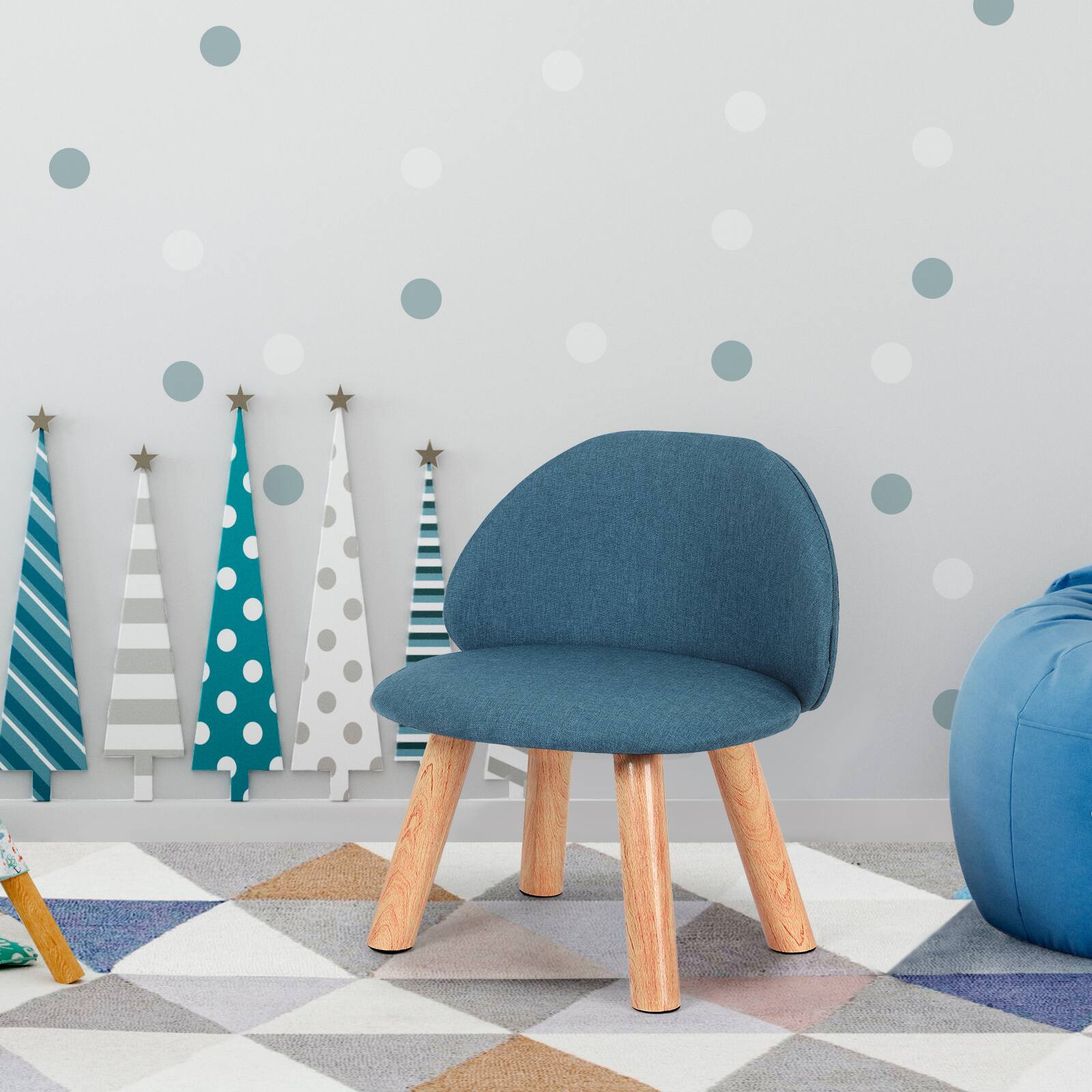 Alt View 1. Oumilen - Upholstered Kids Chair with Wood Legs, Blue - Blue.