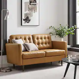 Exalt Tufted Leather Loveseat by Modway - Tan