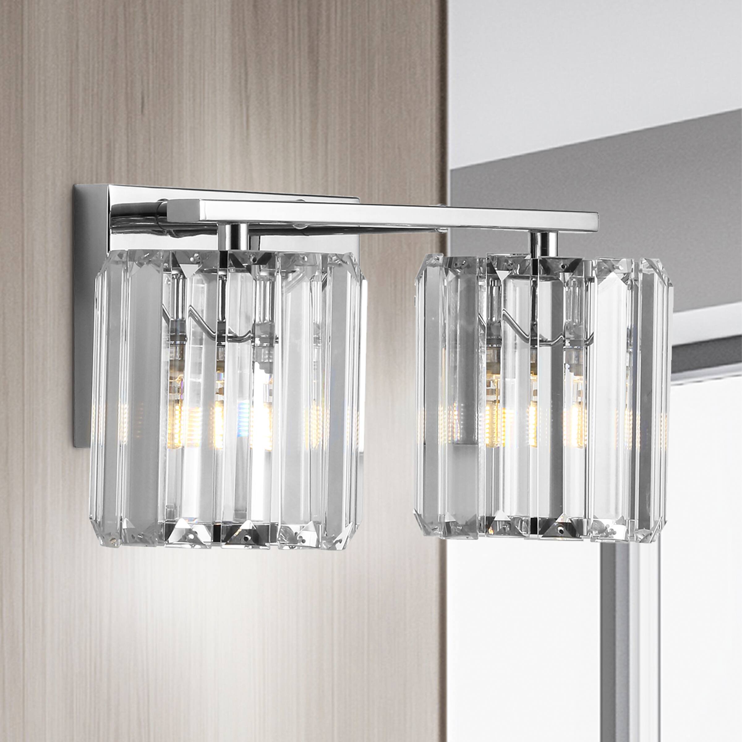 Alt View 1. Jonathan Y - Coco Prism Vintage 13.5" 2-Light Metal/Glass Classic Glam LED Vanity Light, Chrome - Chrome.