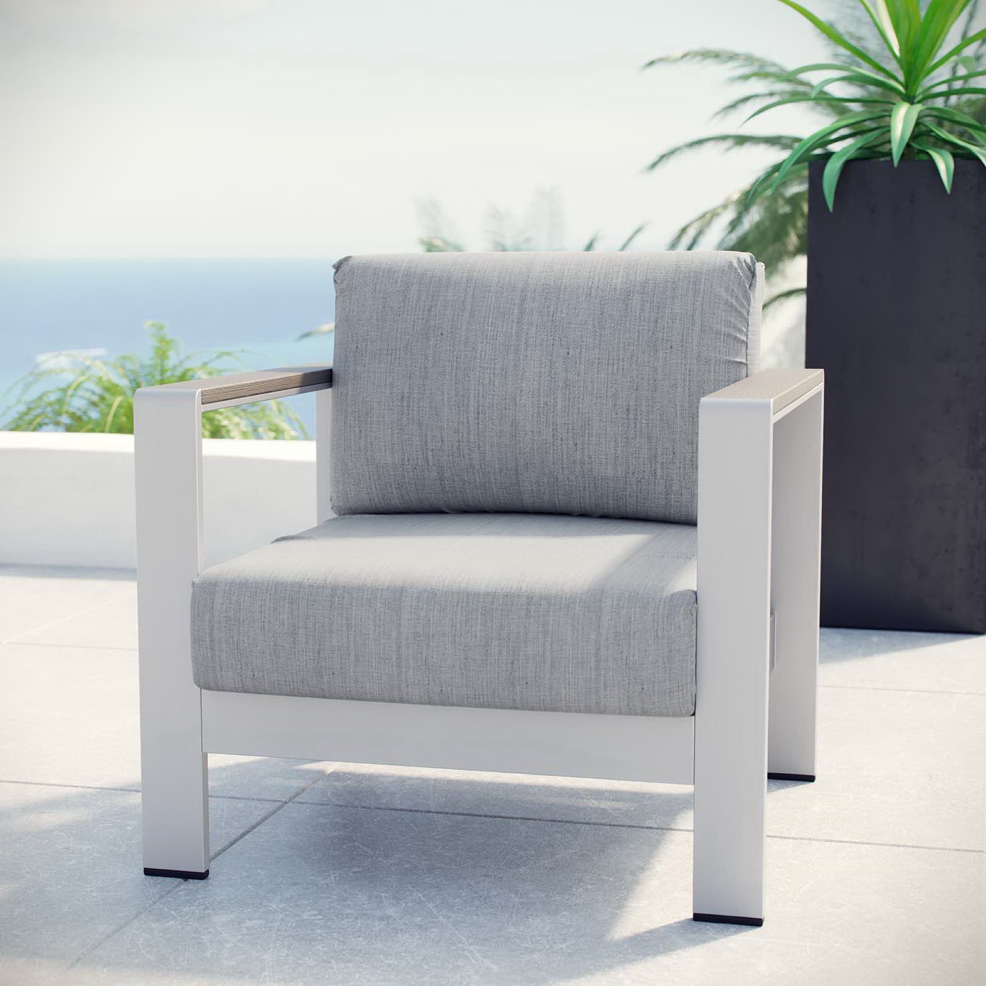 Shore Outdoor Patio Aluminum Armchair by Modway - Silver Gray
