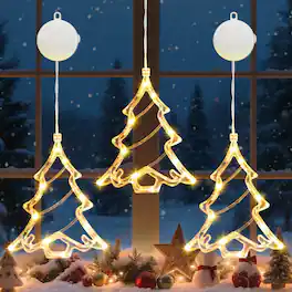 Paradigms Interiors - Christmas Window Lights Tree Hanging Warm With Suction Cup Hooks 6 Timer Function For Xmas Home Party Decor - Xmas Tree