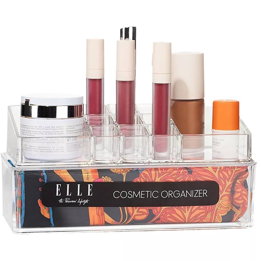 - - wm a mank 2 contains d la White Camie D tark and Cinnamon maniur contenart - Waning - the -e ale - Carilte 1 ginerutomert . Mavier cennen 30 Pros noees ts 4 ELLE COSMETIC ORGANIZER t Pasen liergt