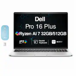 Dell - Pro 16 Plus Laptop 16.0 WUXGA Display (Ryzen AI 7 350, 32GB, 512GB SSD, AMD Radeon 860M, Win 11 Pro) w/USB Hub - Platinum Silver