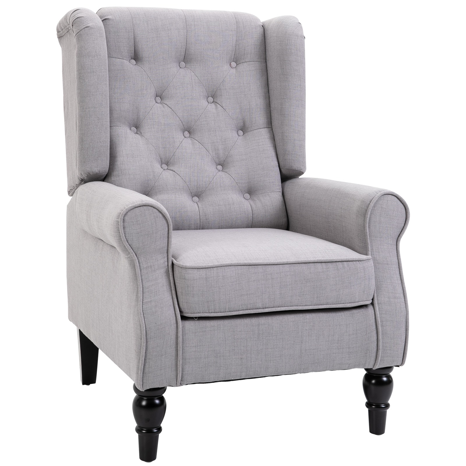 Front. Homcom - Mid-Century Modern Accent Chair, High Wingback Chair, Button-Tufted Upholstered Fabric Armchair - Grey.