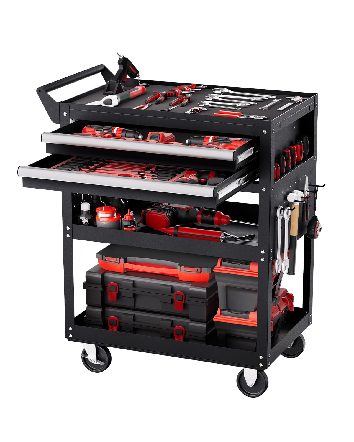 VEVOR - 5-Tier Tool Cart with Wheels, 400 lbs Load Capacity, Rolling Work Cart with 2 Drawers & Pegboard - Black price history on PriceWatchPro