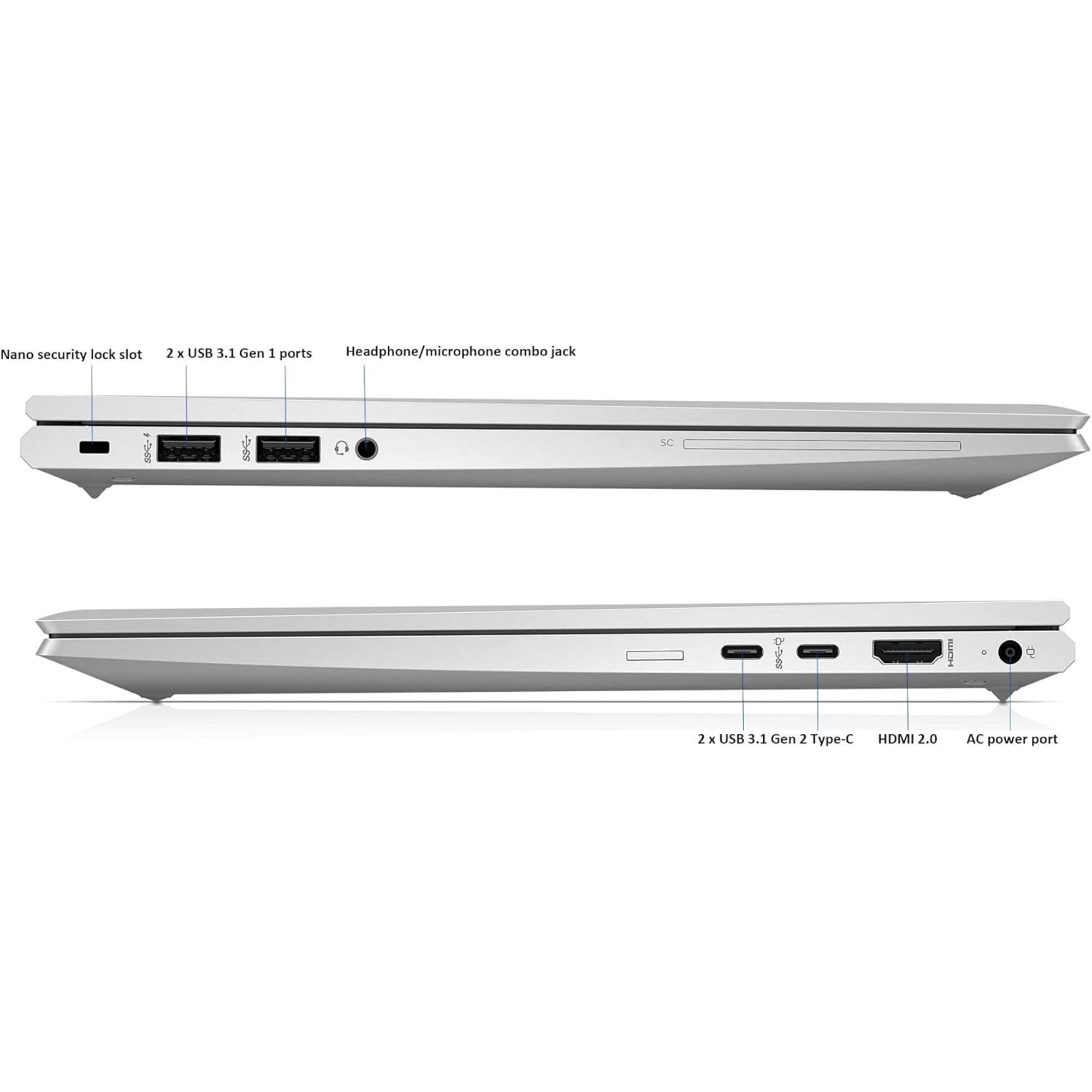 Nano security lock slot  
2 x USB 3.1 Gen 1 ports  
Headphone/microphone combo jack  

2 x USB 3.1 Gen 2 Type-C  
HDMI 2.0  
AC power port