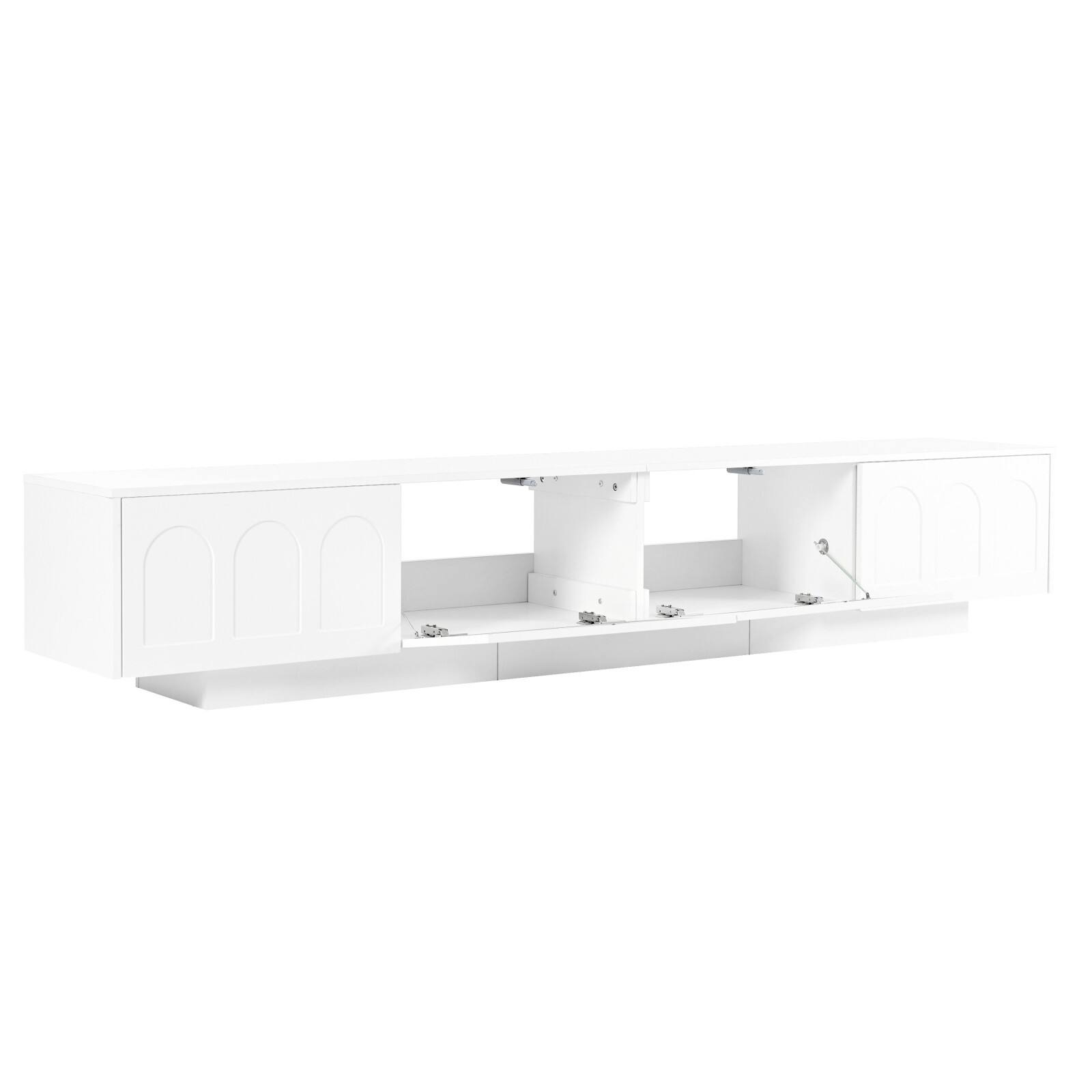 Alt View 10. Ecooso - TV Stand with Fluted tempered Glass Doors for TVs Up to 95'', Arched Cabinet Doors ，APP-Controlled LED Light - White.