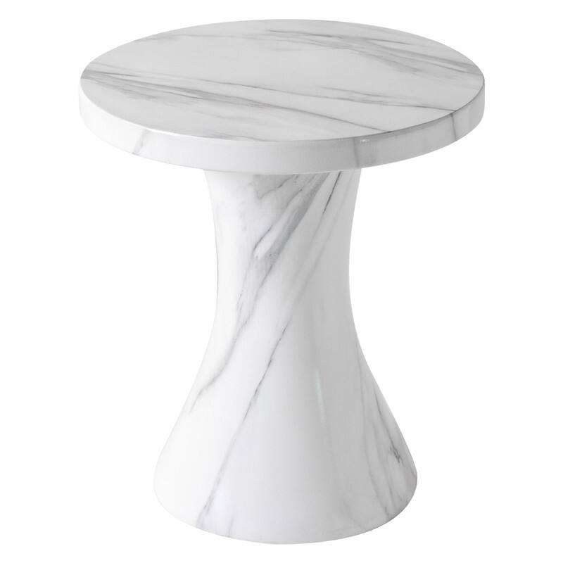 Alt View 3. LeisureMod - Isidra 19" Modern Side Table, Weather & UV Resistant Fiberstone Round Pedestal Accent Table - Marbled White.