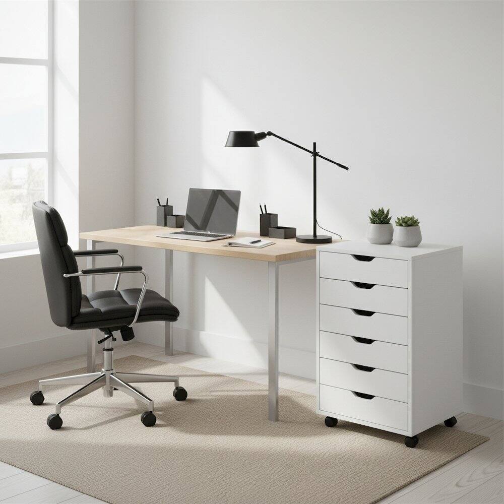 Alt View 1. FurniFact - Composite Wood Rolling Storage Cabinet with Easy-Glide Drawers on Casters - White.