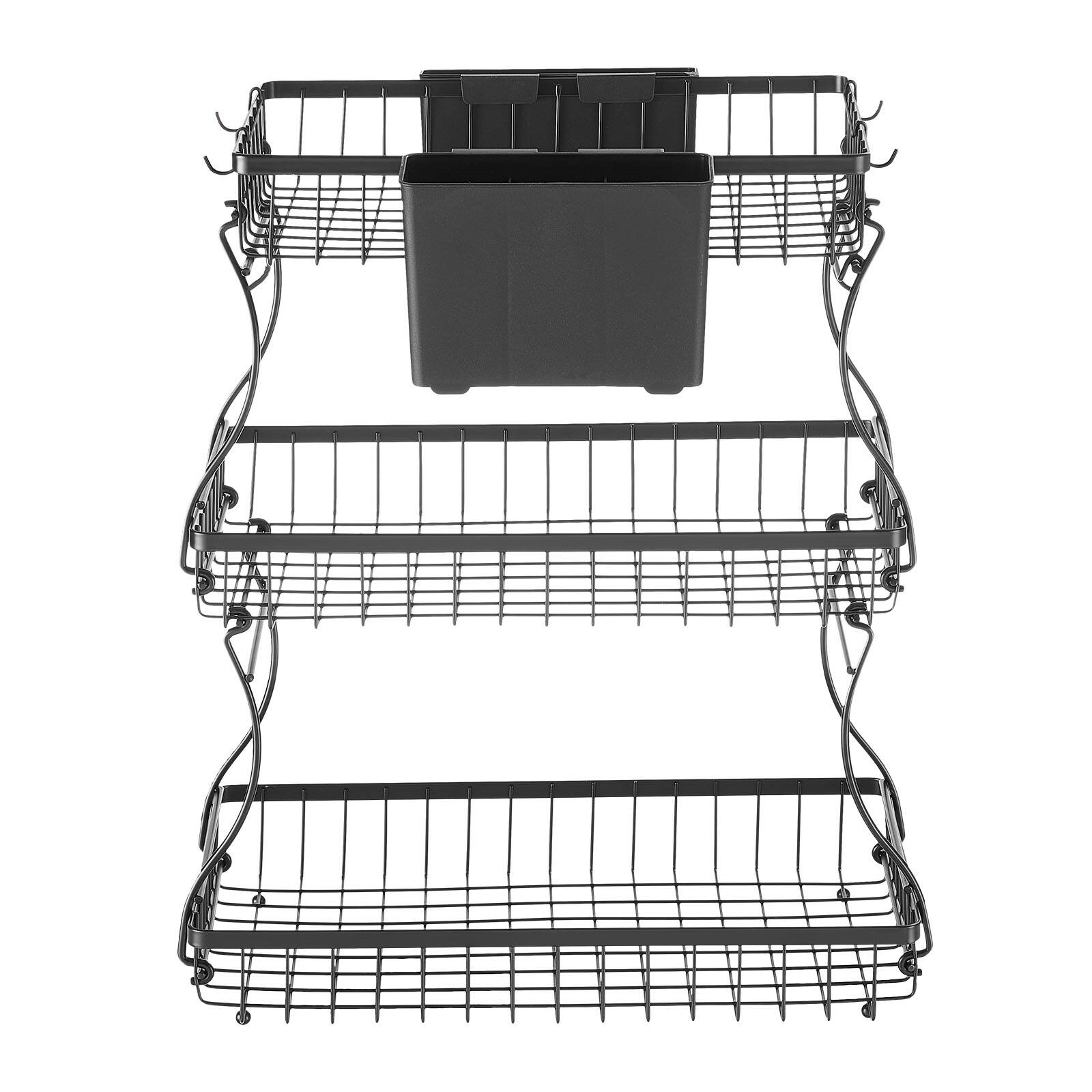 Alt View 5. VEVOR - 3 Tier Fruit Basket, Countertop Fruits Vegetable Bowl with Banana Hangers and Side Storage Basket - Matte Black.