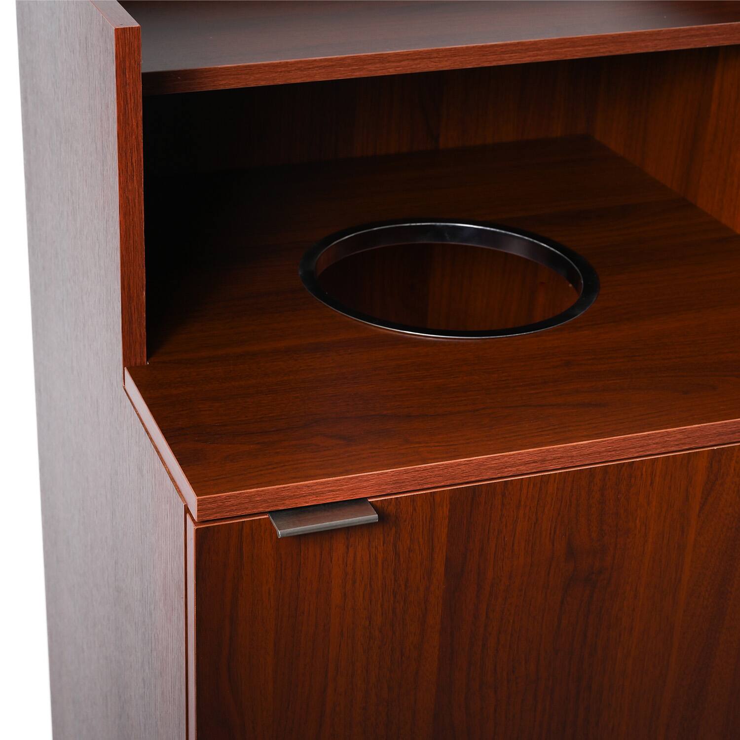 Alt View 5. Alpine Industries - 32 Gallon Wood Food Tray Top Trash Enclosure with Drop Hole - Mahogany.
