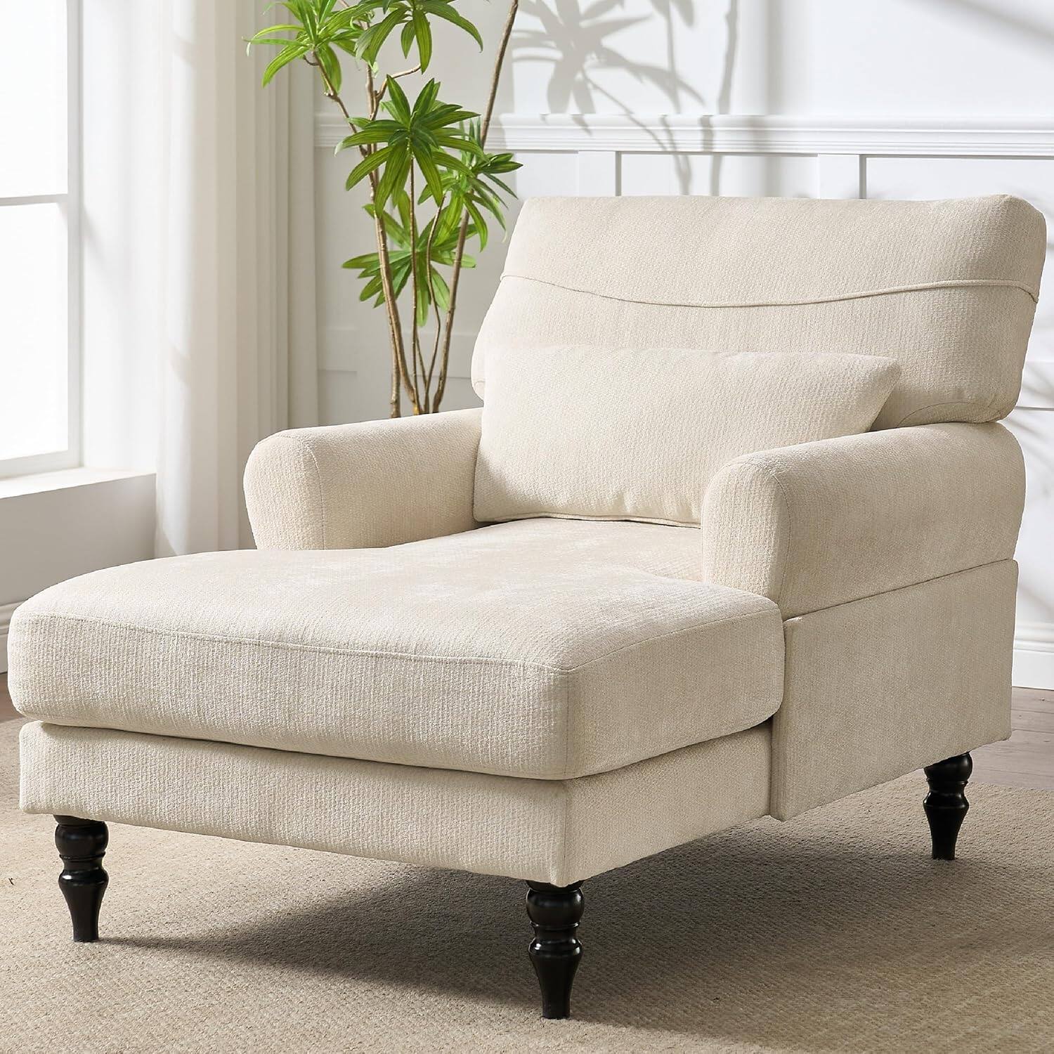 Alt View 3. Trinkets Crazed - Chaise Lounge Chair Indoor, Modern Leisure Sleeper Sofa Chair w/Double Deep Cushion, Accent Upholstered Readi - white.