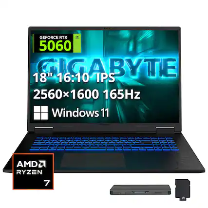 GEFORCE RTX 5060 GIGABYTE 18" 16:10 IPS 2560x1600 165Hz Windows 11 GIGABYTE
AMD RYZEN 7