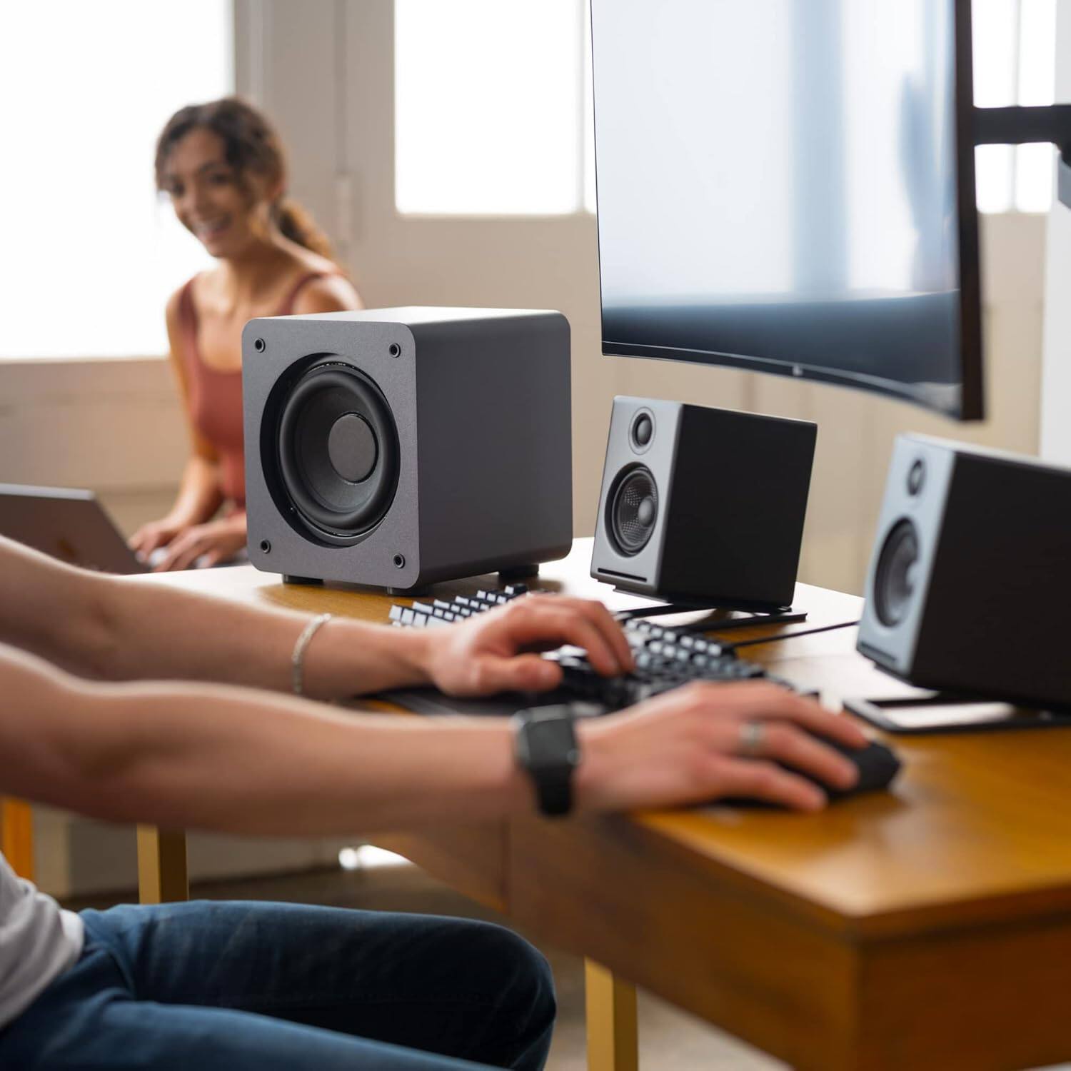 Alt View 1. Audioengine - S6 Powered Subwoofer - Gray.