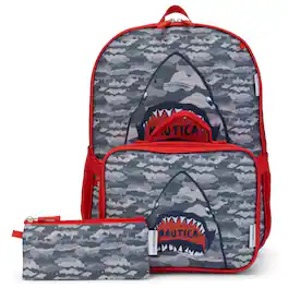 Nautica - 16" Back to Basics Kids 3-Piece Backpack Set with Cushioned Back and Shoulder Straps - Shark Attack