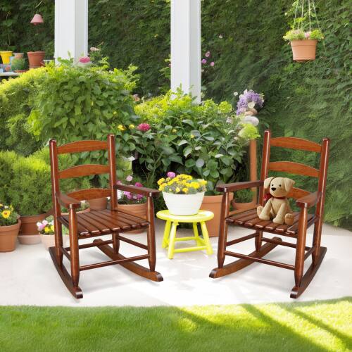 Alt View 7. Winado - Wooden Children's Rocking Chair, All-Weather Wooden Rocker with High Backrest for Outdoor Garden Balcony Rocking Chair - Teak.