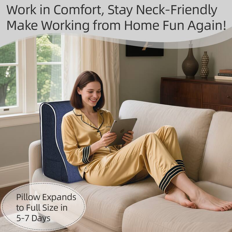 Work in Comfort, Stay Neck-Friendly. Make Working from Home Fun Again!  
Pillow Expands to Full Size in 5-7 Days.