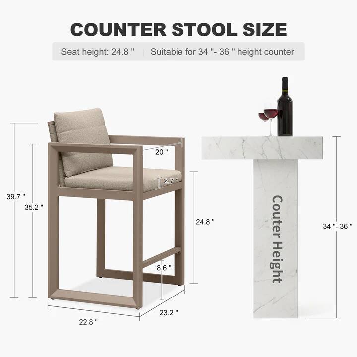 COUNTER STOOL SIZE  
Seat height: 24.8"  
Suitable for 34" - 36" height counter  

- Seat height: 24.8"  
- Back height: 39.7"  
- Width: 23.2"  
- Depth: 22.8"  
- Armrest height: 20"  
- Armrest width: 8.6"  
- Back width: 35.2"  
- Backrest thickness: 2.7"  

Counter Height: 34" - 36"