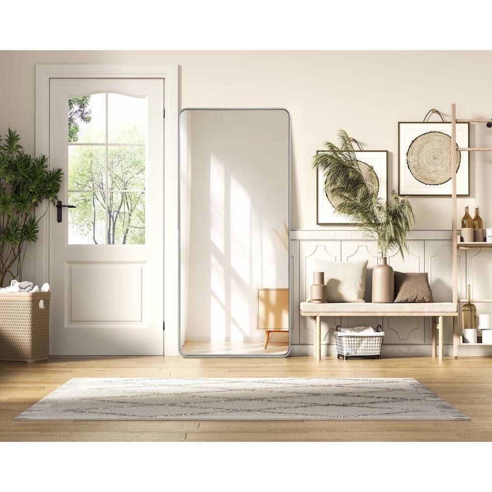 Alt View 7. Elegant Decor - Contour Metal Rectangle Mirror 32x72 in Silver - Silver.