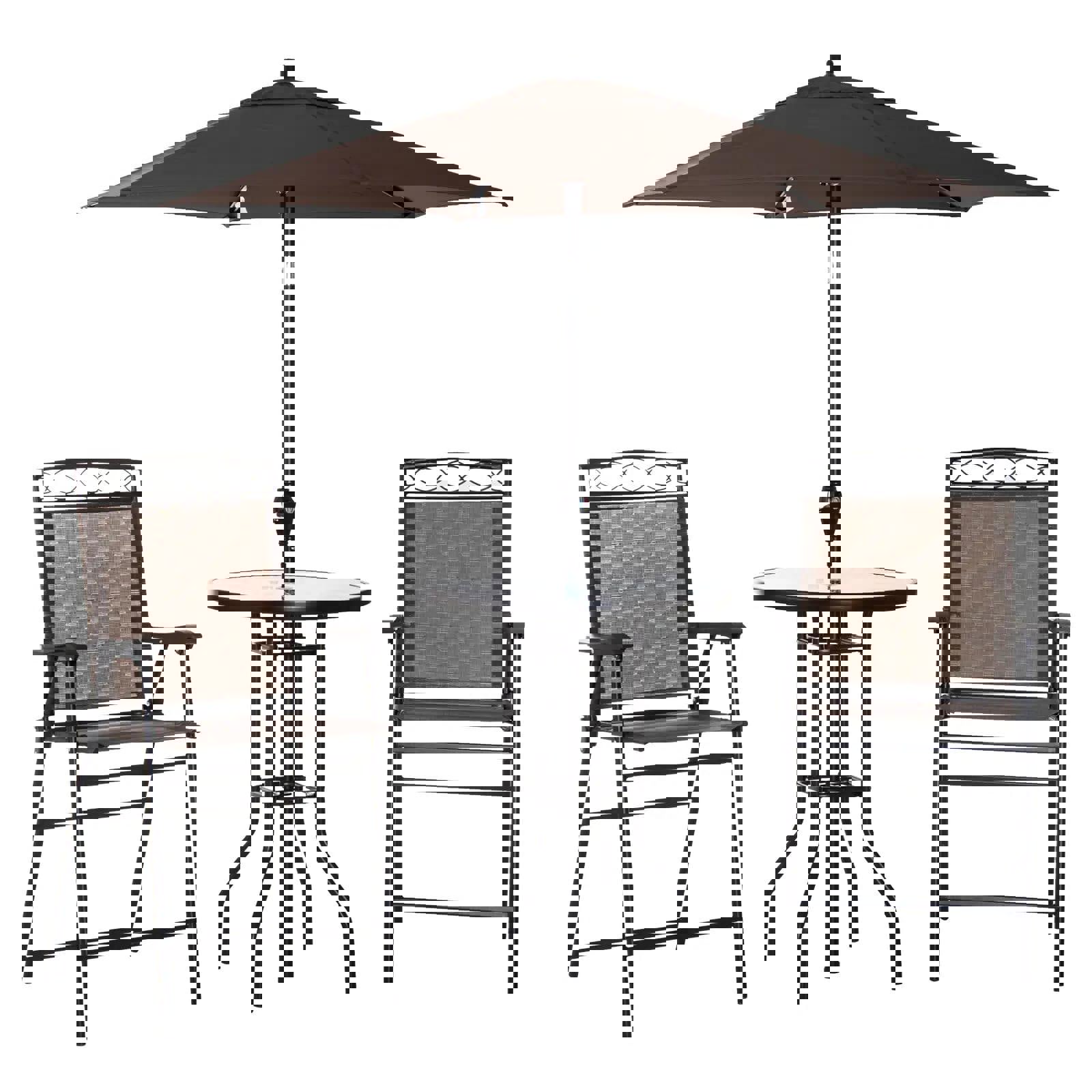 Resenkos - 4 Pieces Outdoor Patio Dining Furniture Set, 2 Folding Chairs, Adjustable Angle Umbrella, Steel - Brown