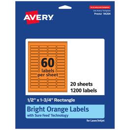 Avery - Printable Rectangle Labels, Bright 0.5" x 1.75", 1,200ct - Orange