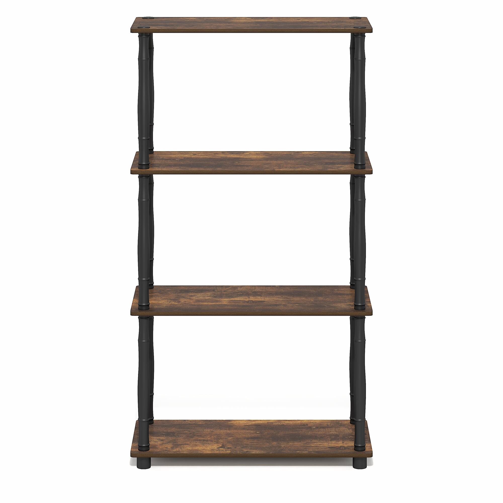 Alt View 6. Furinno - TURN-N-TUBE Storage Shelves, 4-Tier Open Frame Book Shelf, Standing Corner Shelf, Toolless Open Shelves, Classic Tubes - Amber Pine/Black.