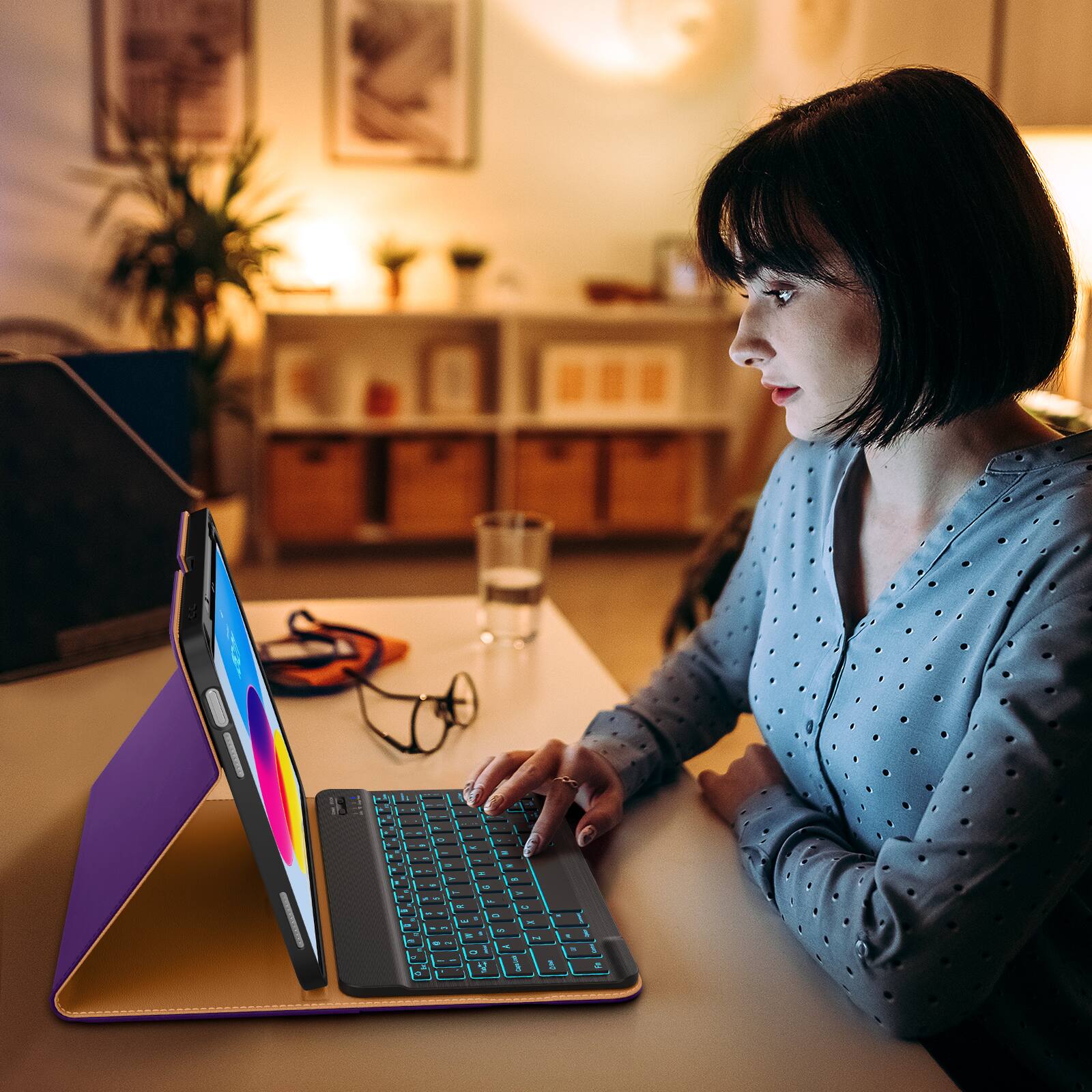 Alt View 2. DTTO - Detachable Backlit Keyboard Case for iPad 11th/10th Gen (2025/2022) - Leather Cover w/ Pencil Holder & Pocket - Deep Purple.