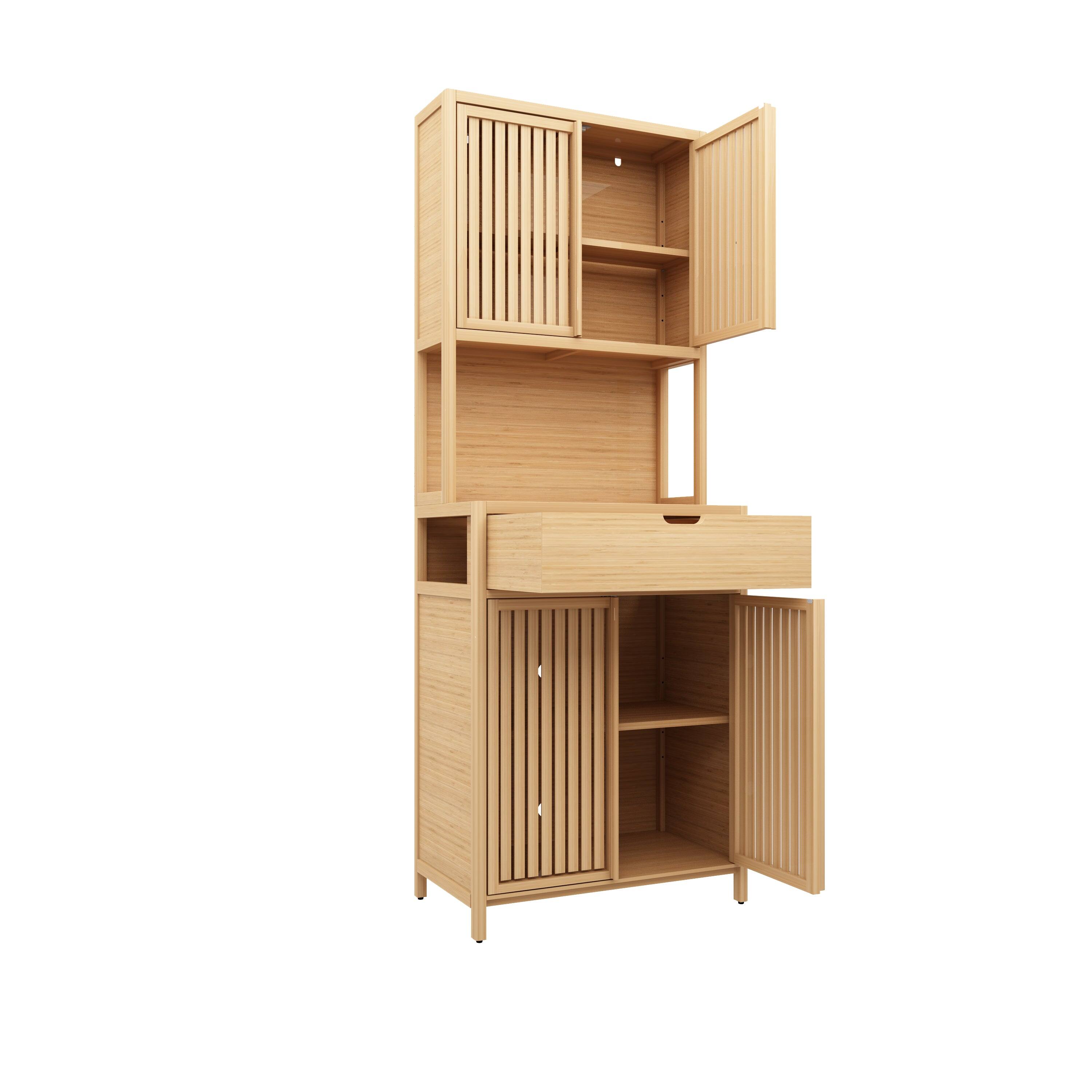Alt View 8. Boyel Living - Seventy Two Inch Tall Bamboo Storage Cabinet with Double Doors Drawers for Home Storage - Natural.