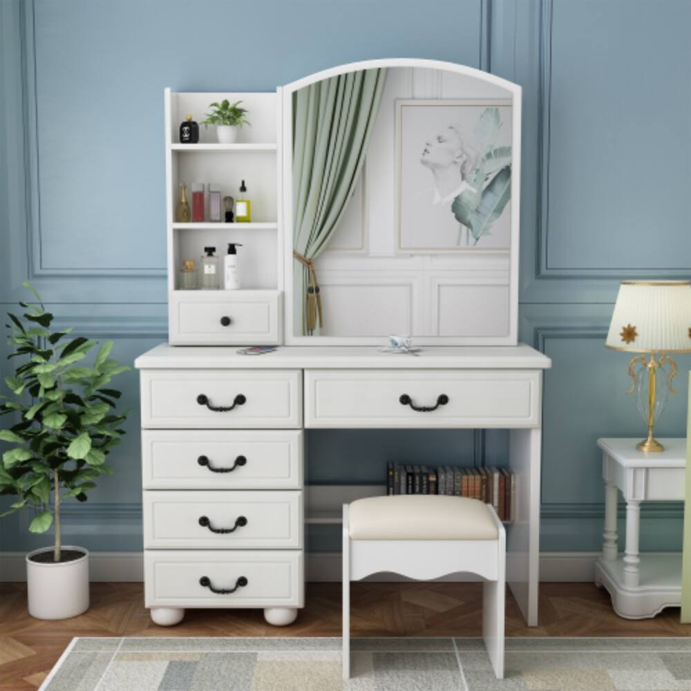Alt View 3. LUCKY ONE - Vanity Desk with Lighted Mirror, 3-Color Adjustable LED and 6 Drawers for Bedroom - White.