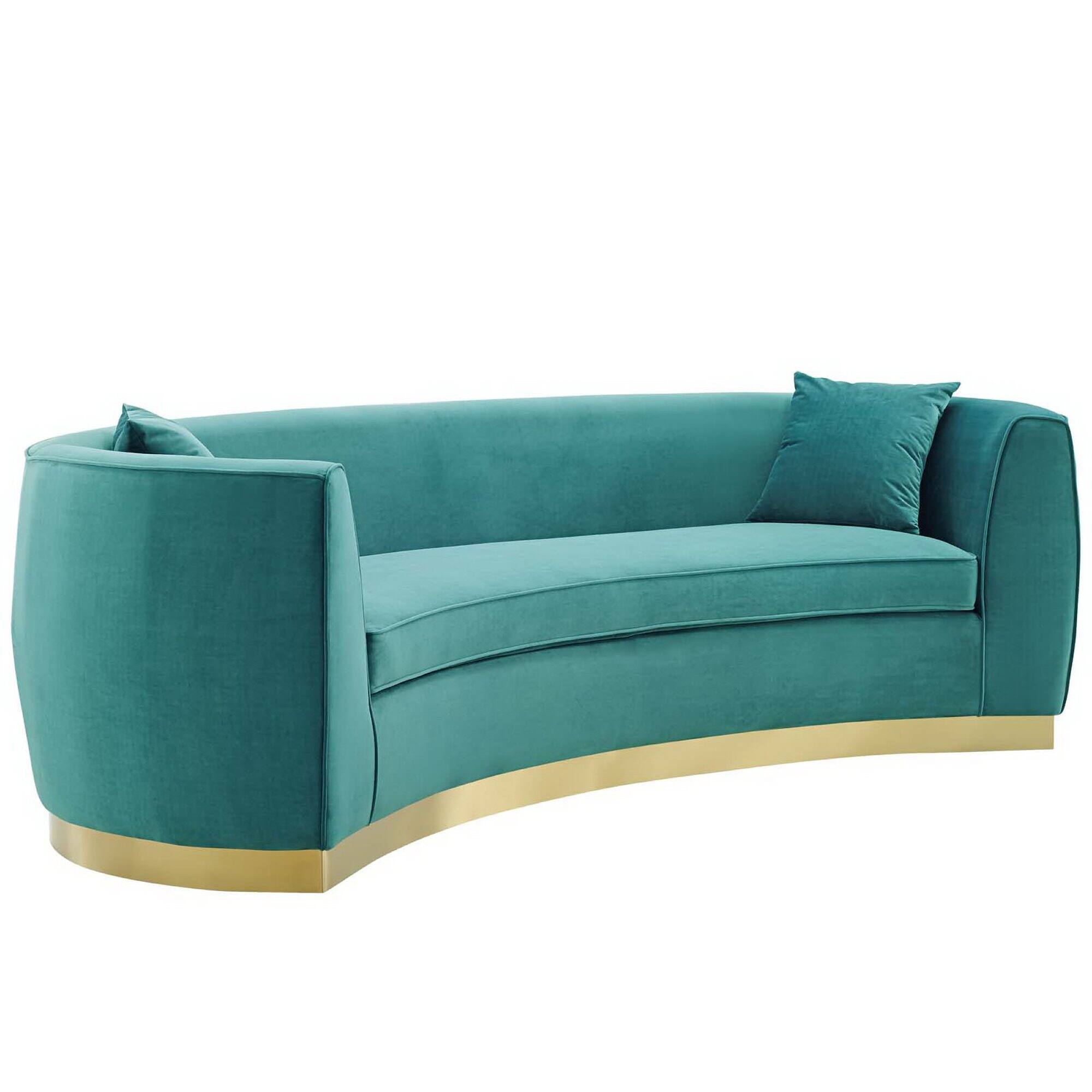 Angle. Modway - Resolute Curved Performance Velvet Sofa by Modway - Blue.