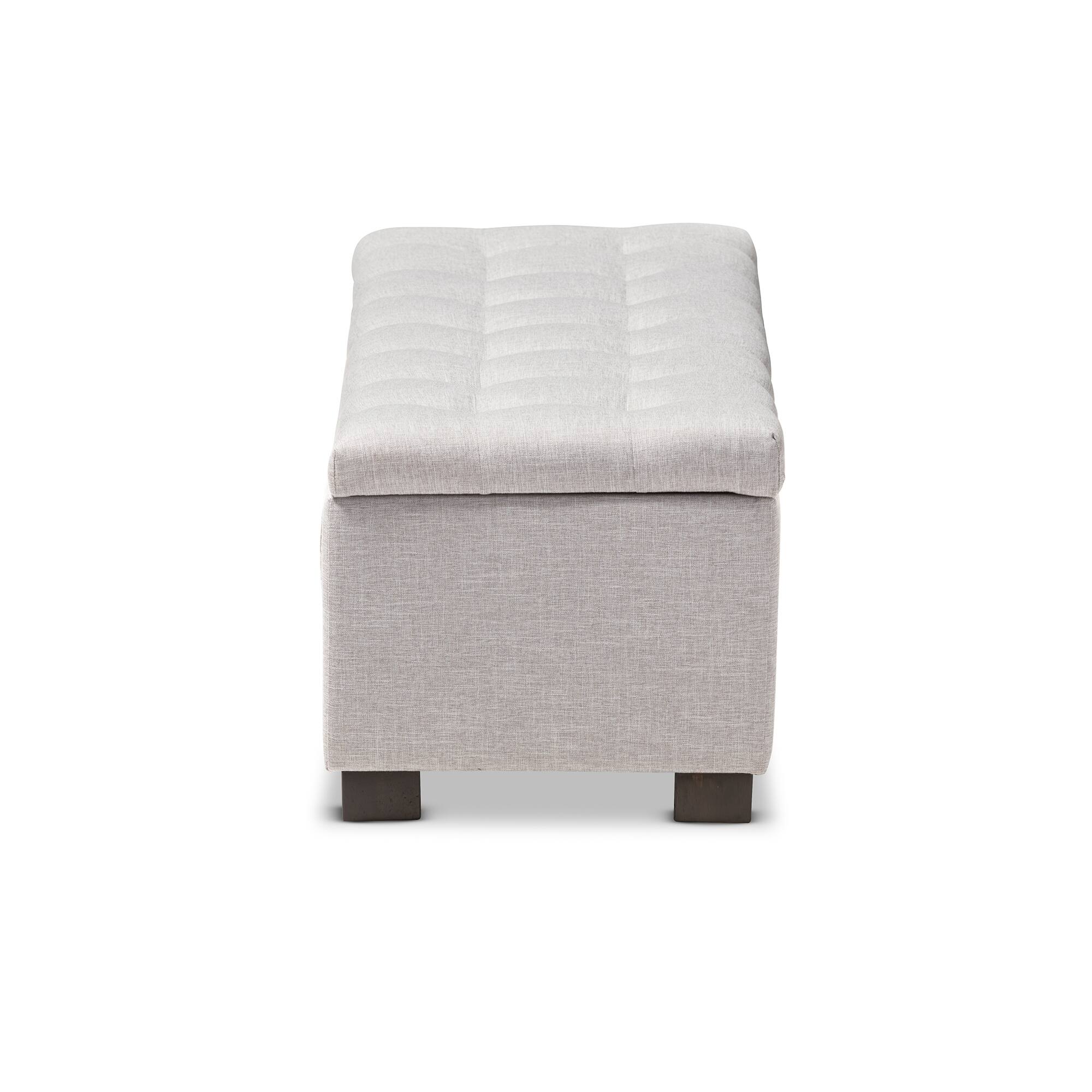 Back. Baxton Studio - Roanoke Modern and Contemporary Fabric Upholstered Grid-Tufting Storage Ottoman Bench - Grayish Beige.