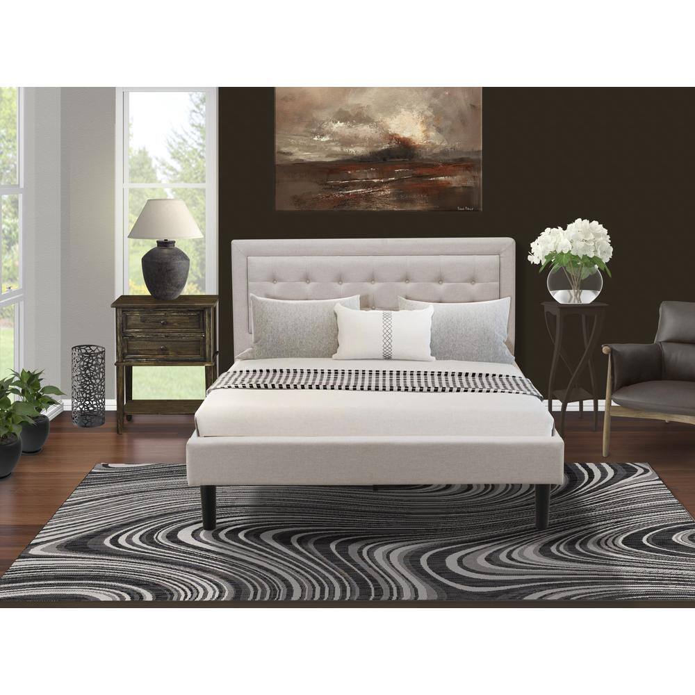 Alt View 4. East West Furniture - FN08Q-1VL07 2-Piece Fannin Bedroom Furniture Set with 1 Upholstered Bed and an End Table for bedroom - Mist Beige Linen - Mist Beige.