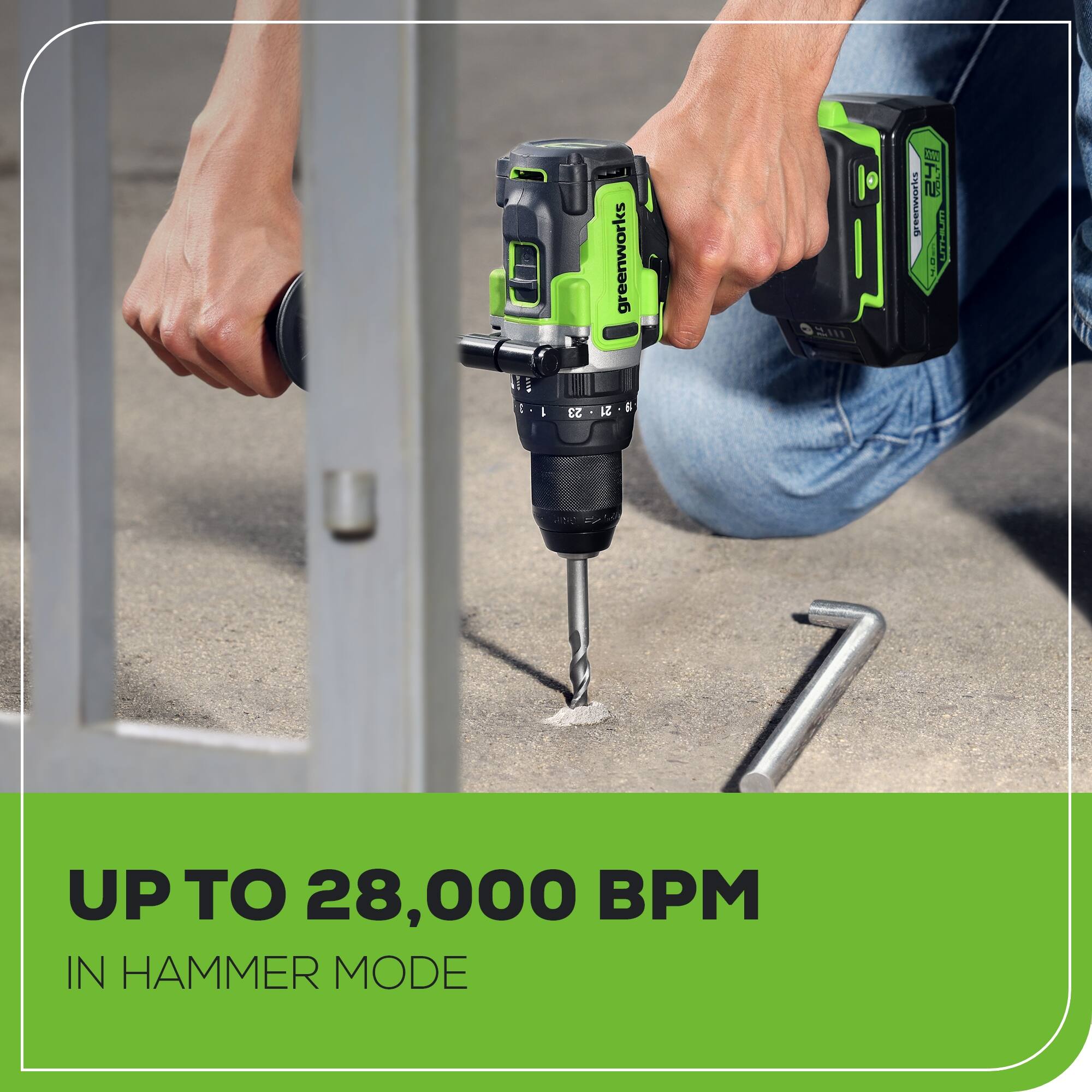 I I 23 greenworks 21 F 0 ! a J  NE greenworks UTTET 15 UP TO 28,000 BPM IN HAMMER MODE