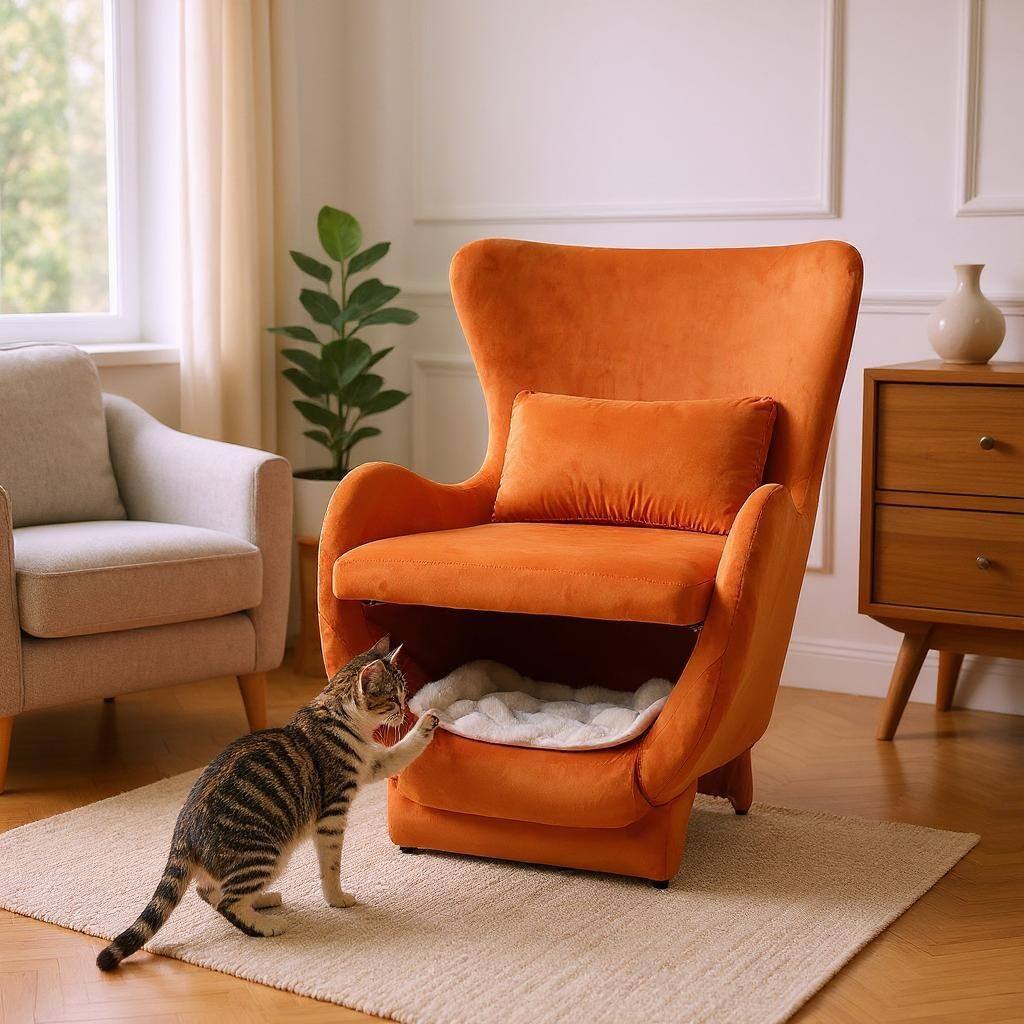 Alt View 4. Bestier - 2 in 1 Pet Friendly Modern Velvet Lounge Chair Upholstered Accent Chair for Living Room or Office - Orange.