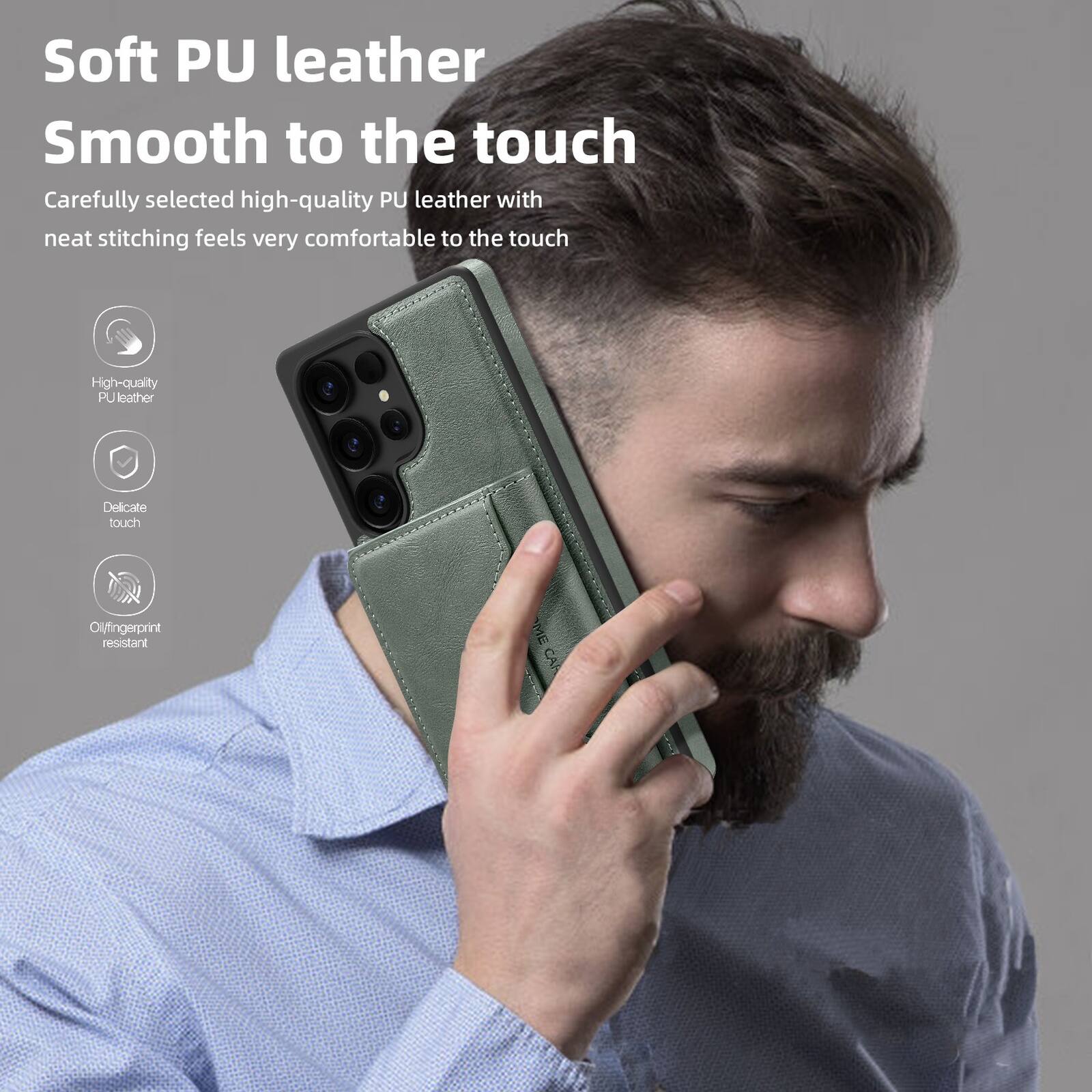 Soft PU leather  
Smooth to the touch  

Carefully selected high-quality PU leather with neat stitching feels very comfortable to the touch  

- High-quality PU leather  
- Delicate touch  
- Oil/fingerprint resistant