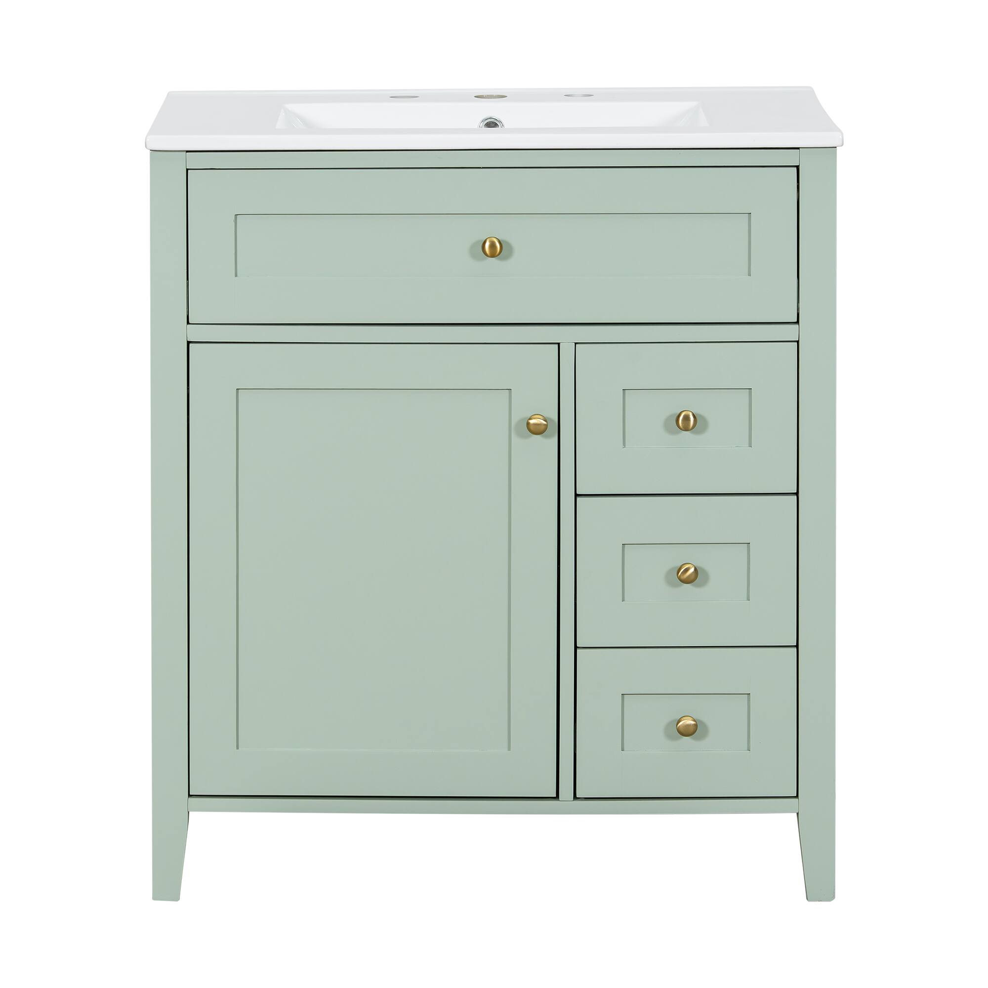 Back. Whisen - 30 Inch Bathroom Vanity with Ceramic Sink Combo Modern 3 Drawer 1 Left Door Storage Cabinet Freestanding - Light Green.