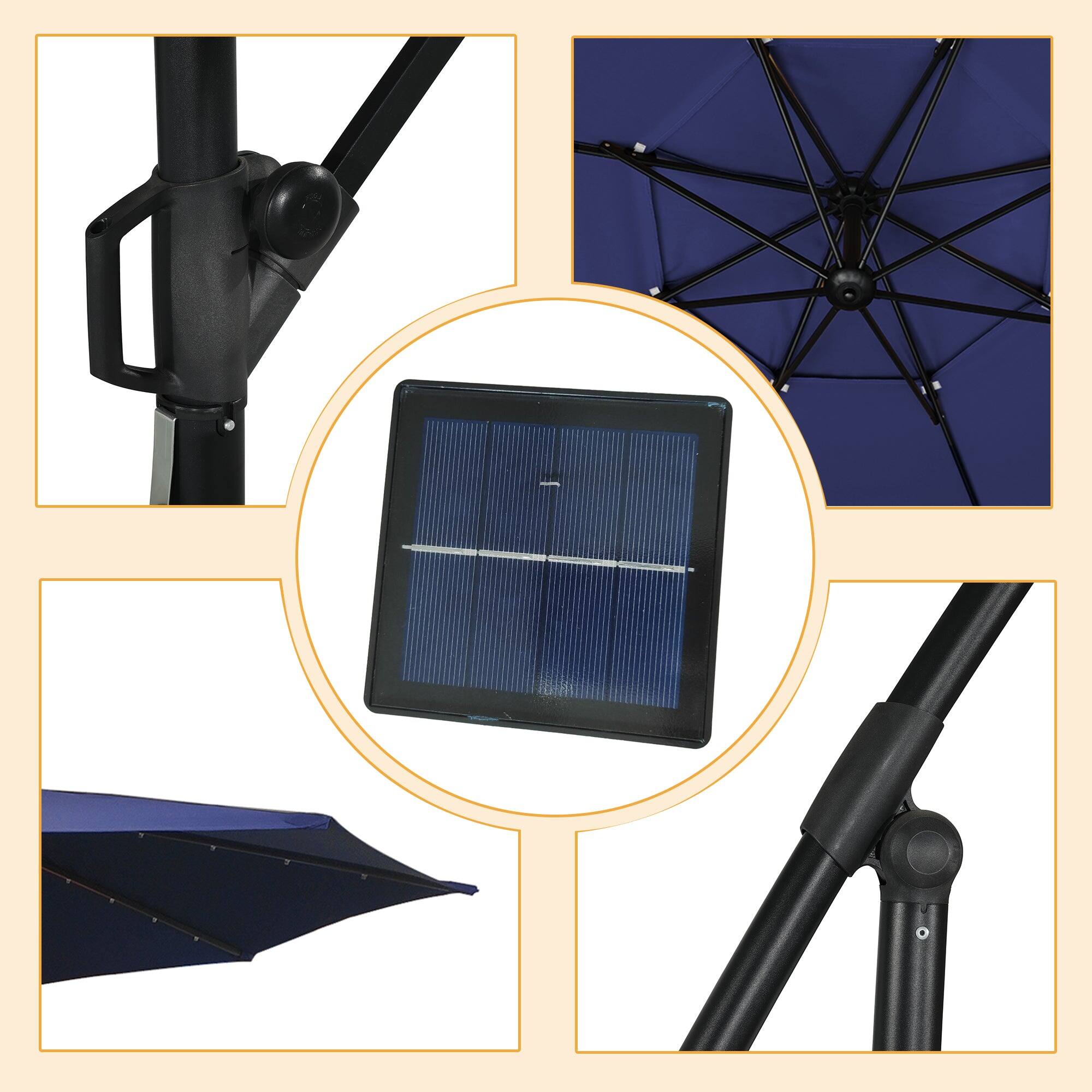 Alt View 7. Boyel Living - 10 FT Outdoor Cantilever Patio Umbrella Waterproof UV Resistant with Solar LED - Navy.