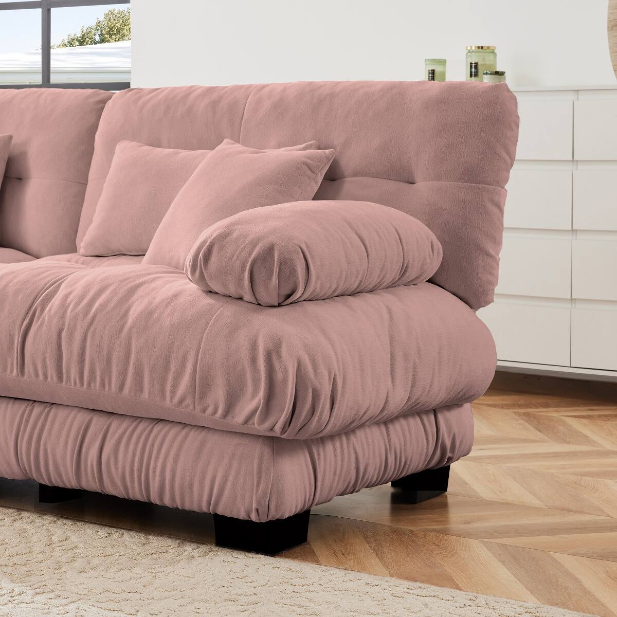 Alt View 4. Ropilly - Ropilly Pink Chenille Sofa Armless Modular Single Seat with 2 Pillows - Pink.