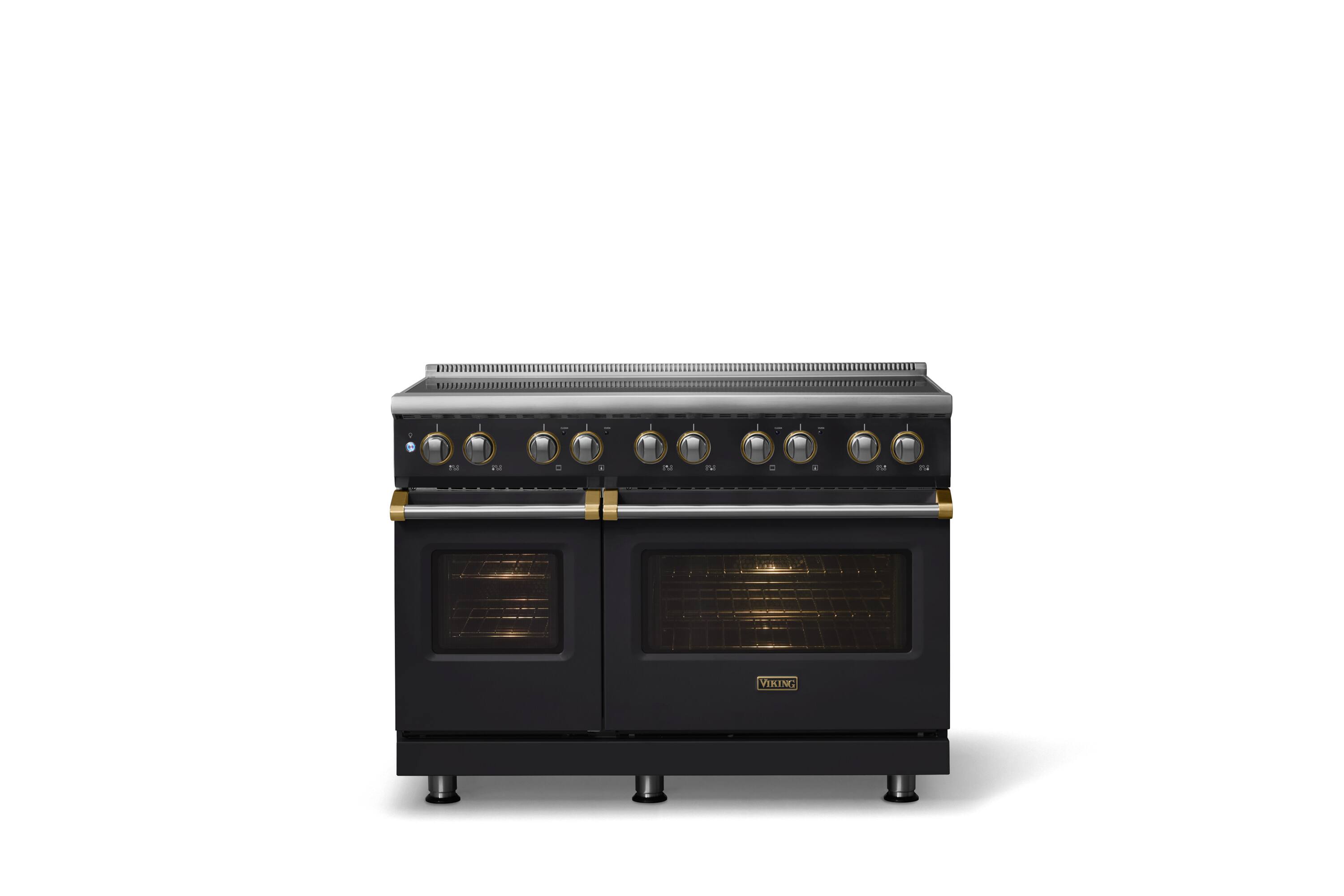 Alt View 2. Viking - 48 in. Wide 6 Elements 5 Series Freestanding Electric Induction Range - Onyx with Brushed Brass Trim - Onyx.