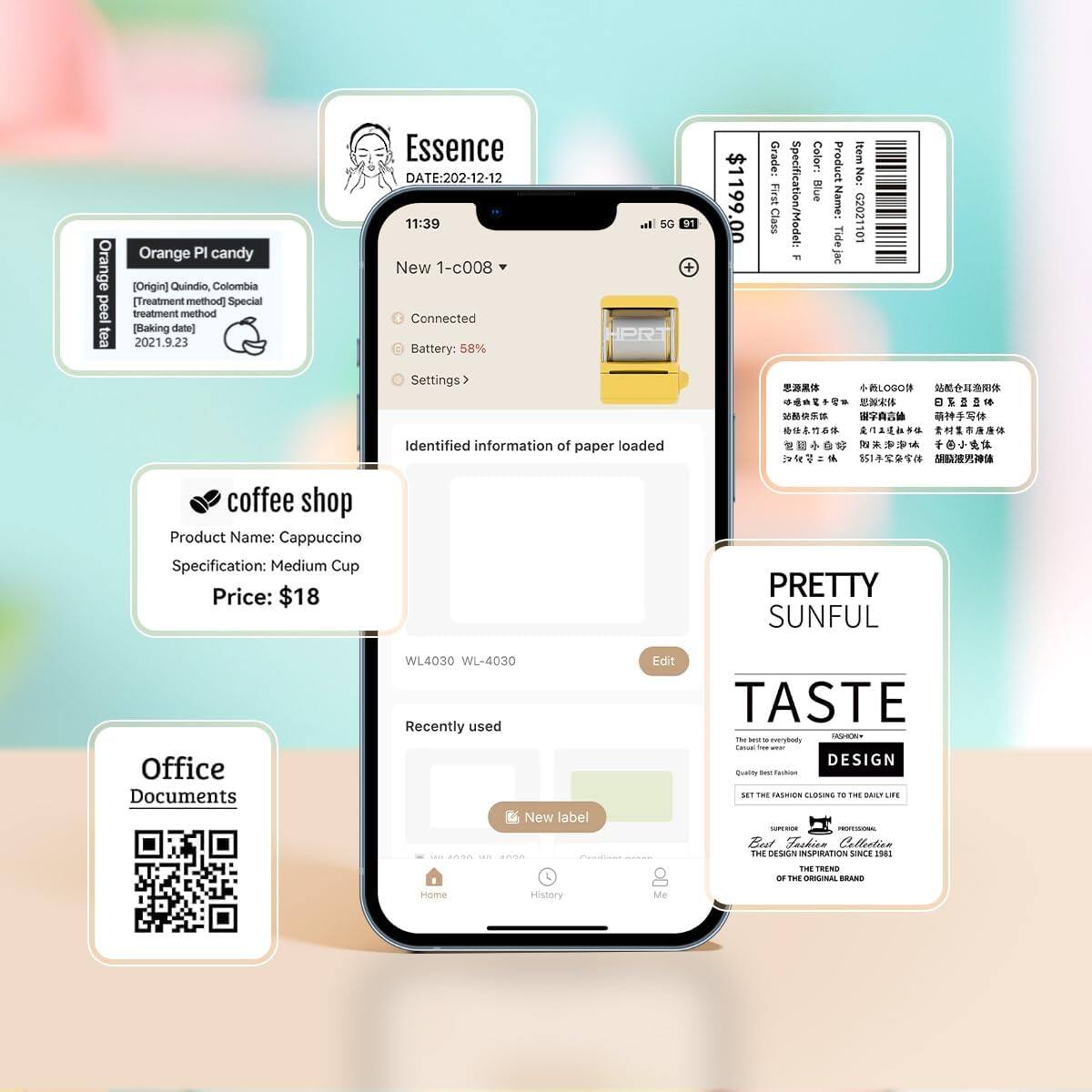 Orange peel tea  
Orange PI candy  
[Origin] Quindio, Colombia  
[Treatment method] Special  
[Baking date] 2021.9.23  

Essence  
DATE: 2022-12-12 11:39  

New 1-c008  
Connected  
Battery: 58%  

Identified information of paper loaded  
Product Name: Cappuccino  
Specification: Medium Cup  
Price: $18  

Office Documents  
WL4030 WL-4030  

PRETTY SUNFUL  
TASTE  
DESIGN  
The best taste for everybody  
Quality best fashion  
SET THE FASHION CLOSING TO THE DAILY LIFE  
Superior Professional  
Best Fashion Collection  
The Design Trend  
The Original Brand  

Grade: First Class  
Specification/Model: -  
Color: Blue  
Product Name: Tide  
Item No: G202110 101