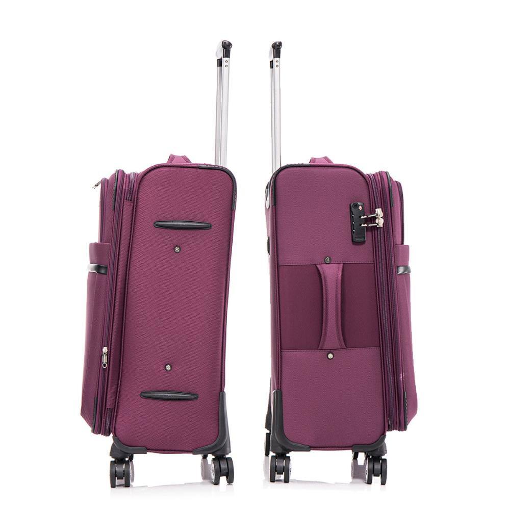 Back. BreeBe - 3-piece fabric soft luggage set with swivel wheels and password lock, 20/26/30 inches - Purple.