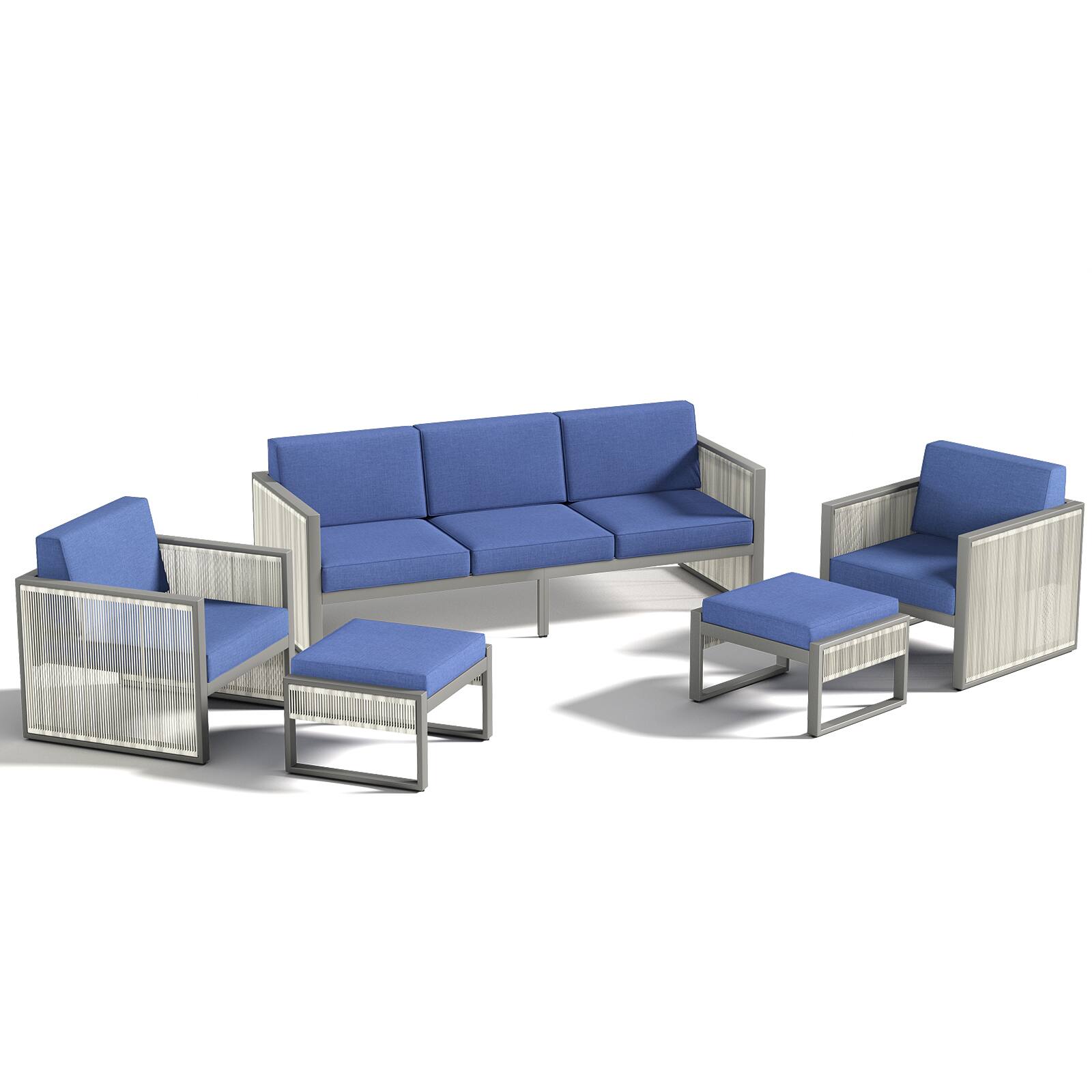 Alt View 2. Bestier - 5-Piece Metal Outdoor Patio Conversation Sectional Seating Set with Blue Cushions - Blue.