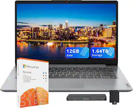 Lenovo - Ideapad 1i 14" HD Laptop,Celeron N4500,12GB RAM,128GB eMMC+512GB SSD+1TB Docking Set,Win 11 Pro - Gray
