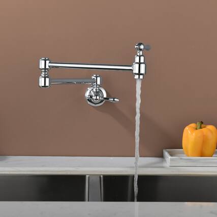Front. Boyel Living - Chrome Plated Wall Mounted Double Handle Pot Filler 1.8 GPM with Ceramic Cartridge and Mounting Hardware - Chrome.
