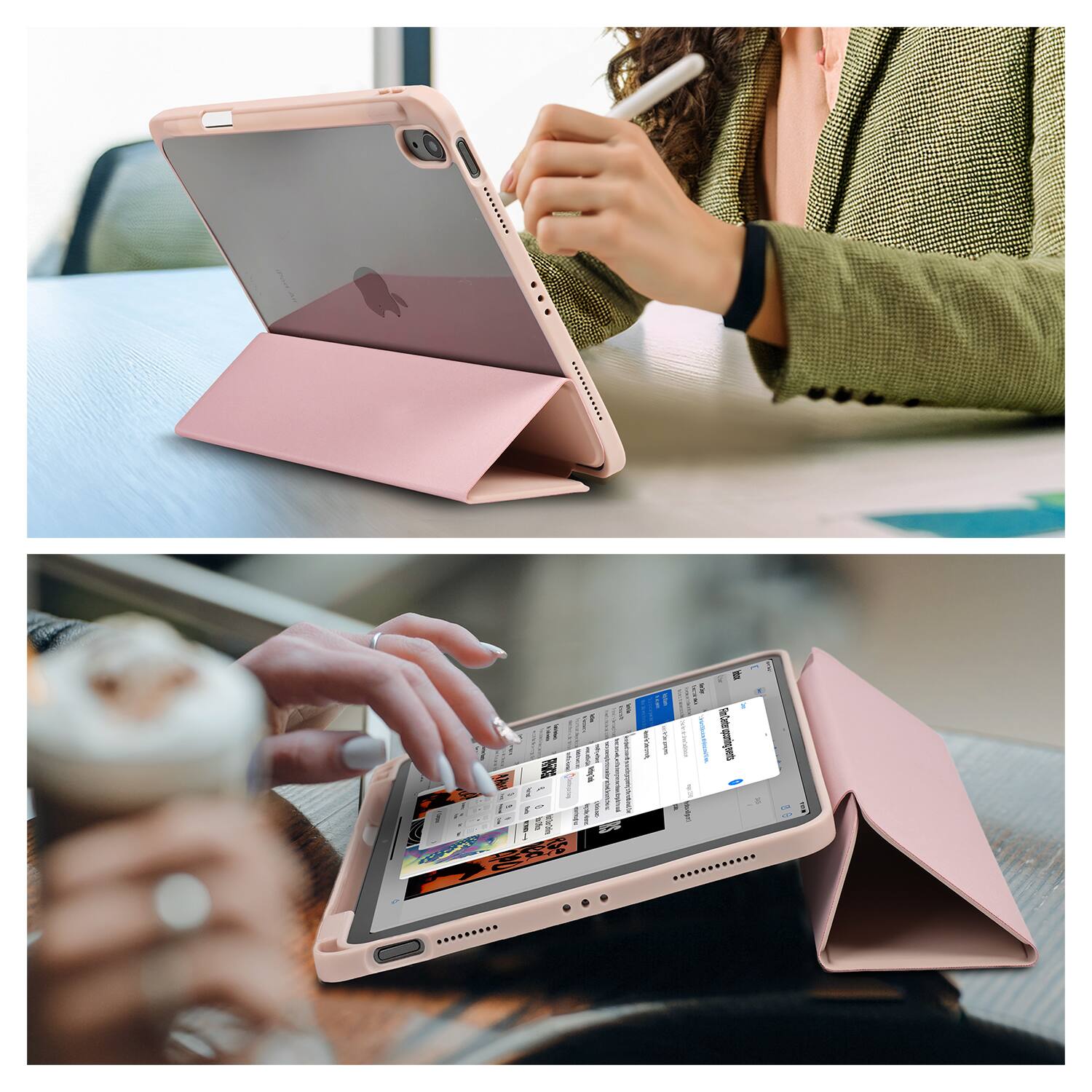 Angle. Vena - For Apple iPad Air 11 Inch Case Clear, iPad Air M3 Case 2025, Slim Trifold Stand, iPad Air 5th Generation Cover, Pink - Pink.